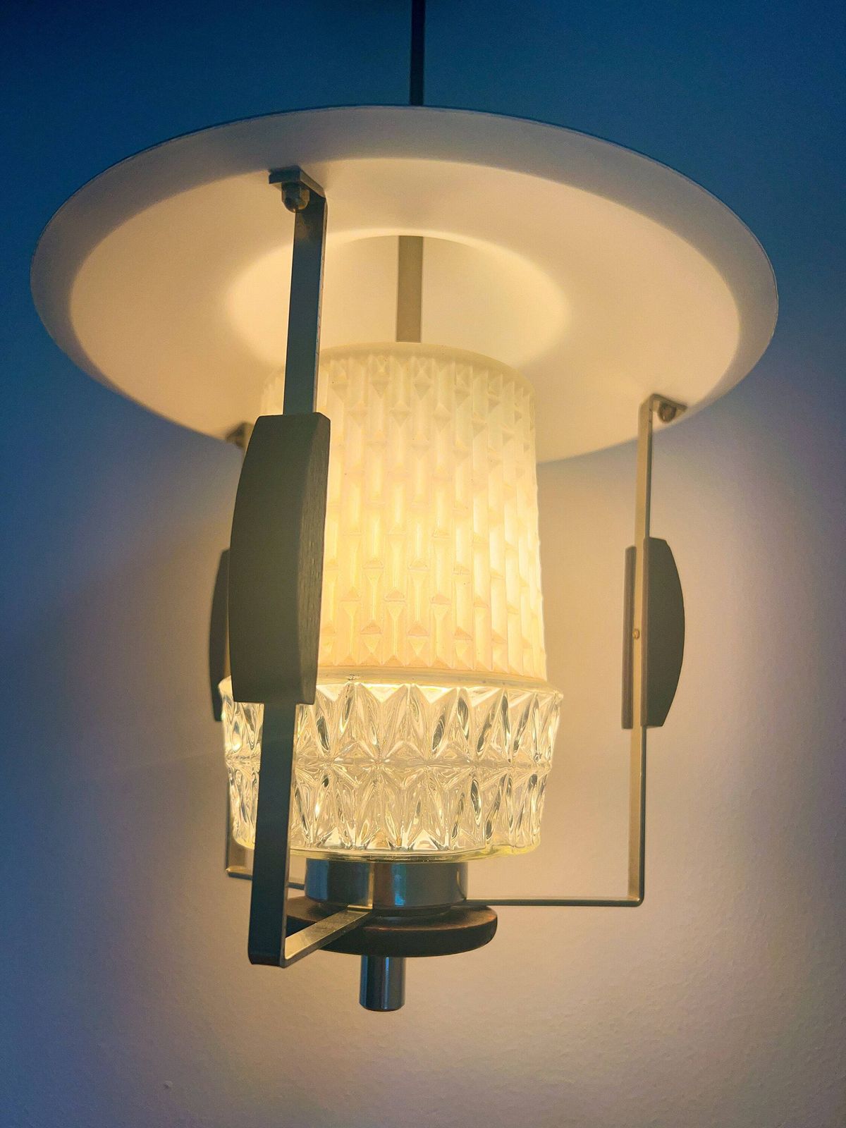 Vintage Pendant Lamp   Wood, (Milk) Glass, Metal   Scandinavian Design   Mid Century   50/60s photo Lighting