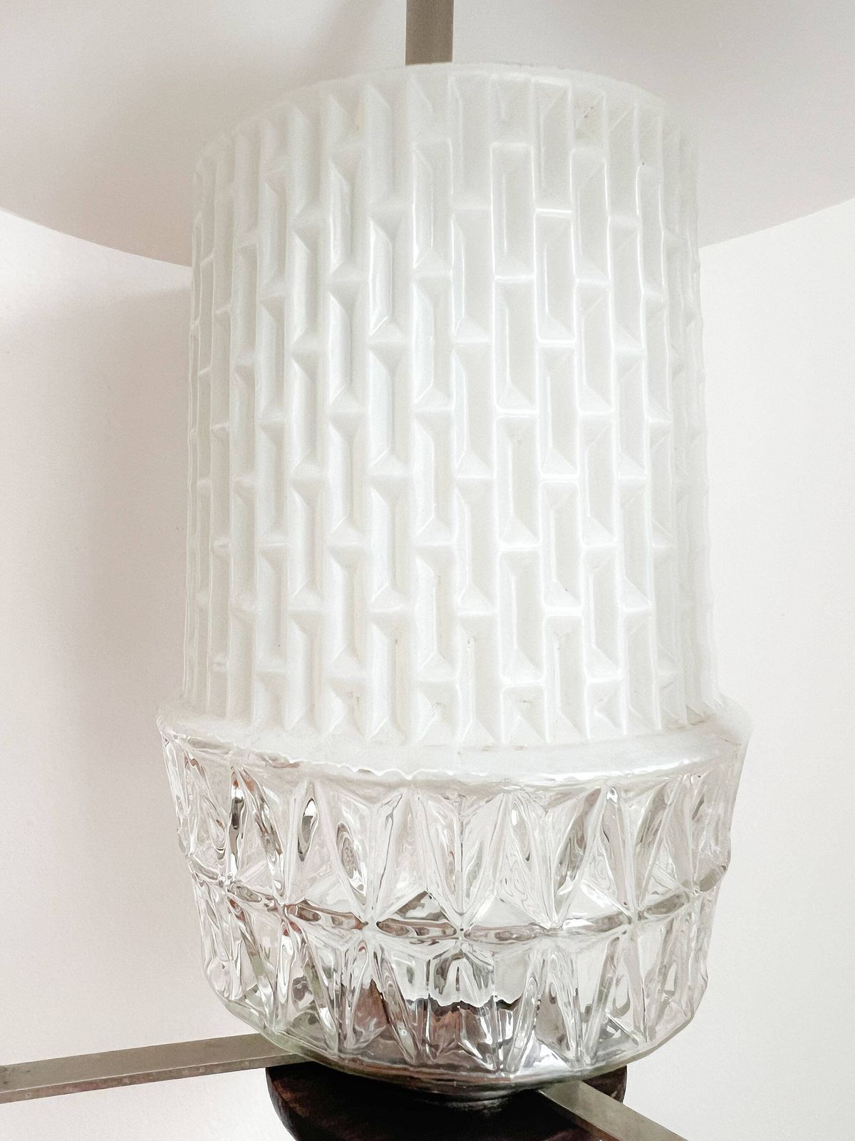 Vintage Hanglamp   Hout, (Melk)glas, Metaal   Scandinavisch Design   Mid Century   Jaren 50/60 photo buy