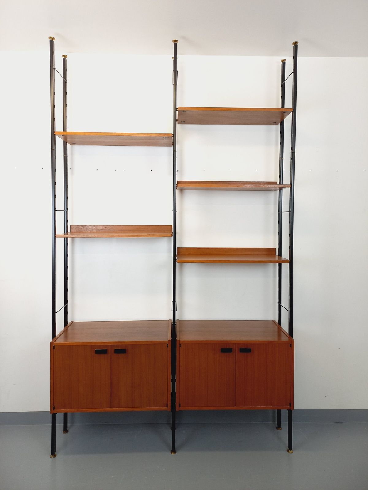 Barovero Torino Italian Double Modular Bookcase In Teak And Metal photo for sale