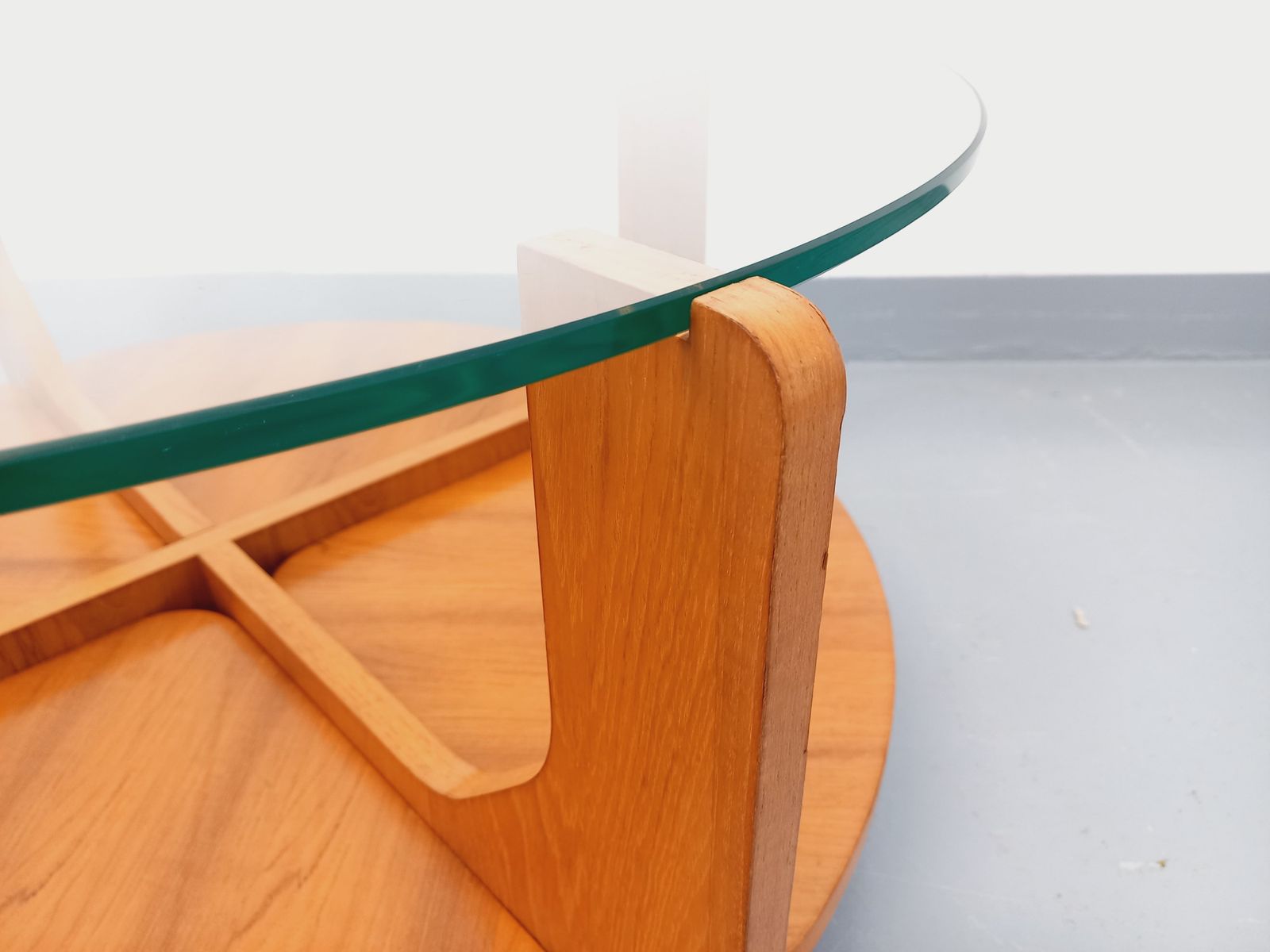photo for sale Hugues Poignant Round Coffee Table In Teak And Glass