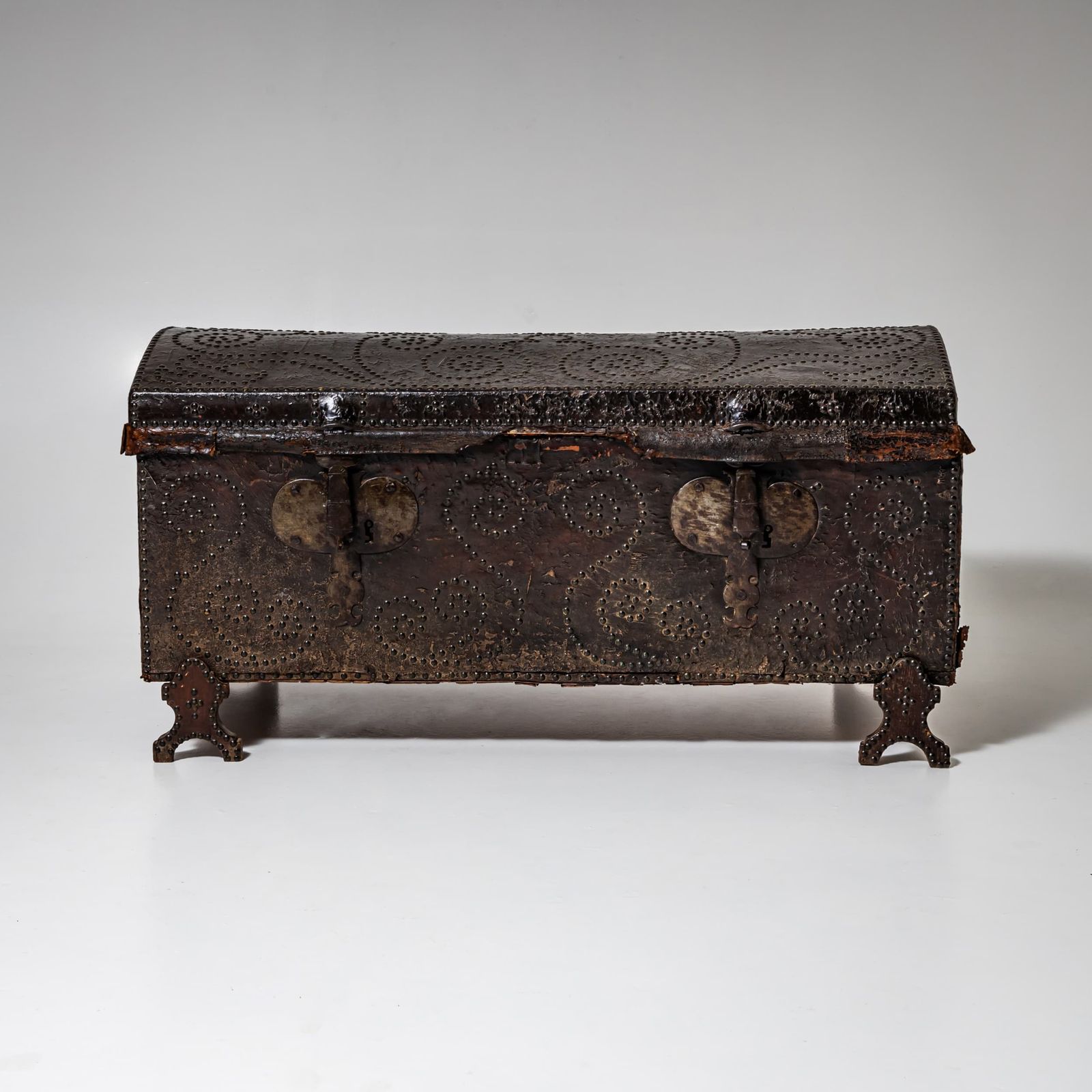 Dome Lid Chest, Italy, Early 18th Century, Walnut With Leather Covering photo furniture