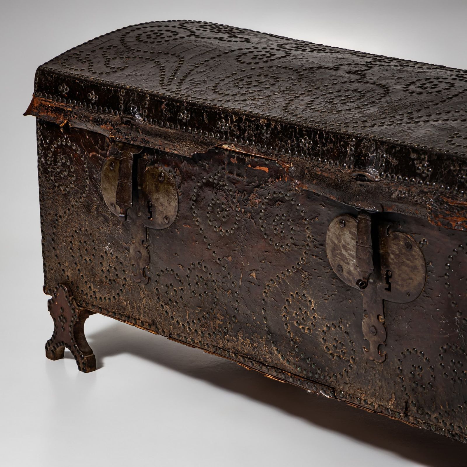 Dome Lid Chest, Italy, Early 18th Century, Walnut With Leather Covering photo buy