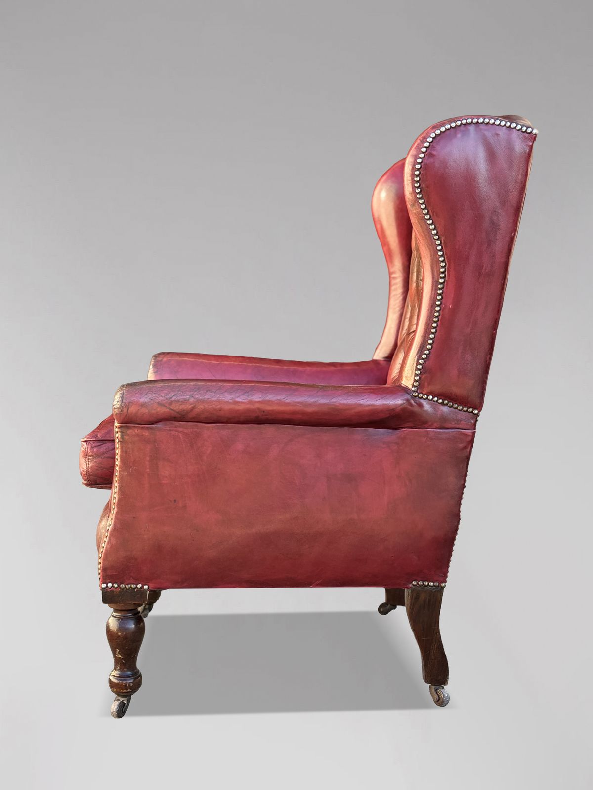 Untouched 19th Century Victorian Period Red Leather Wing Armchair photo 2600.0