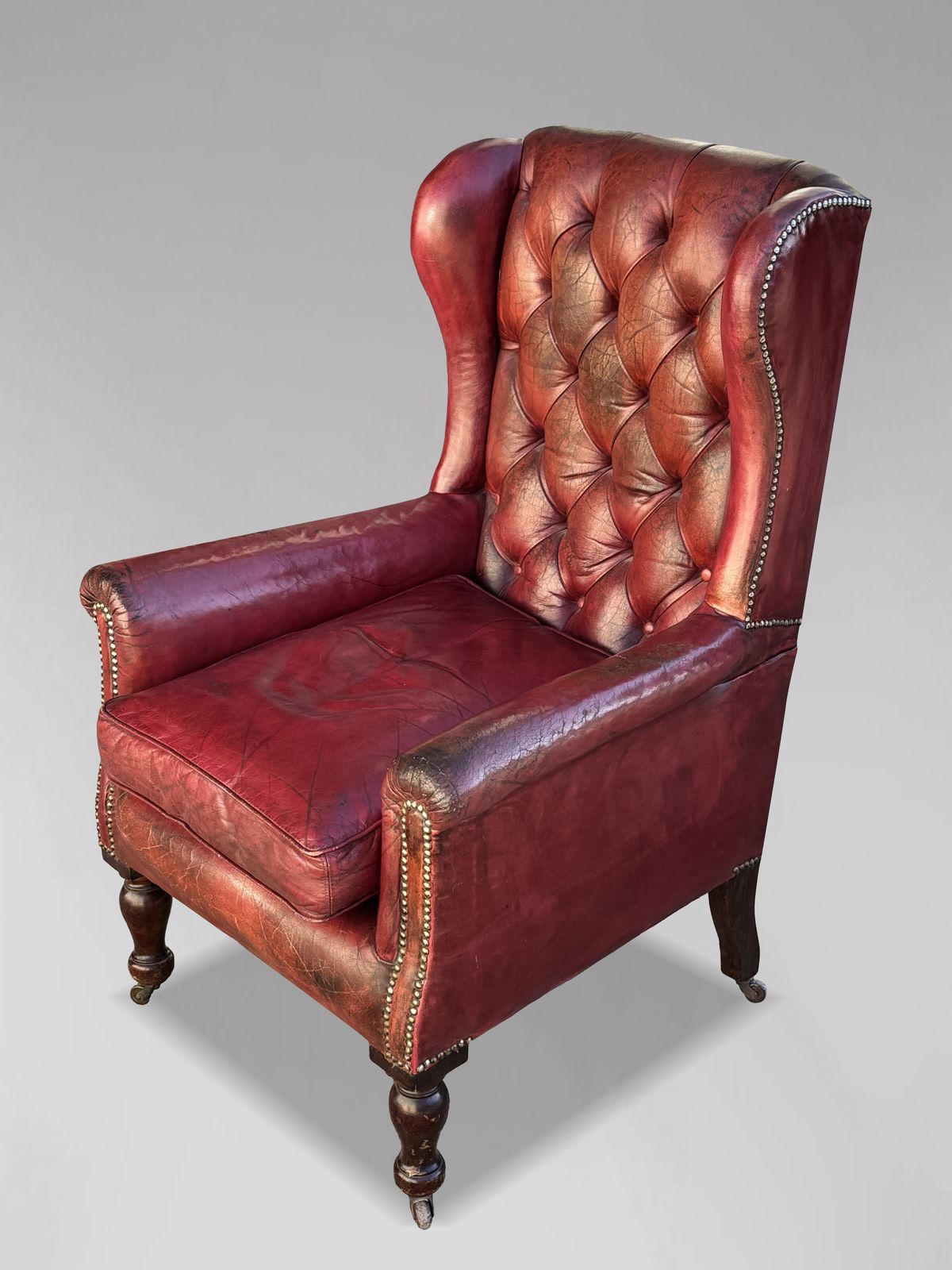 photo furniture Untouched 19th Century Victorian Period Red Leather Wing Armchair