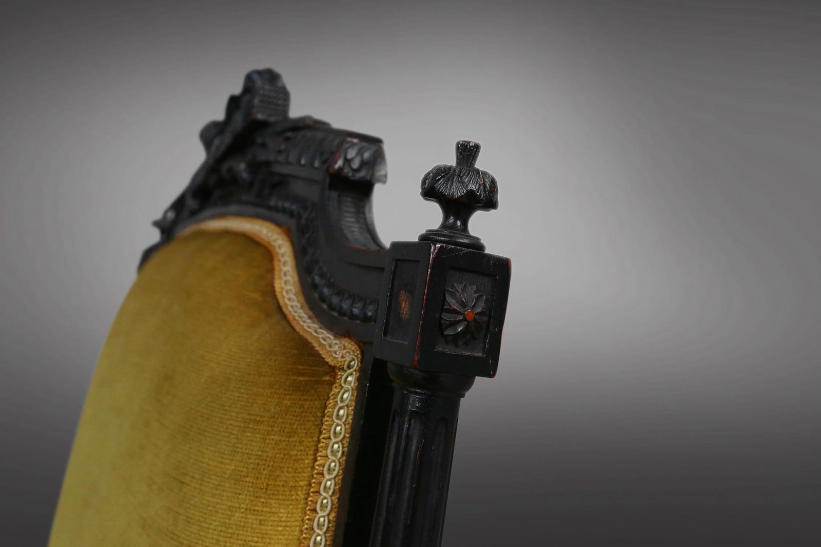 Empire French Black Wood And Velvet Armchair, 1850s photo vinterior