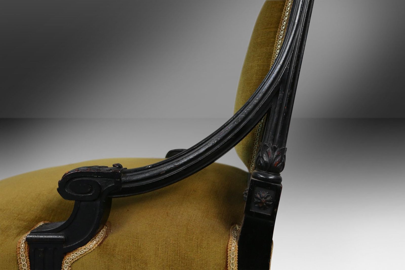 Empire French Black Wood And Velvet Armchair, 1850s photo buy
