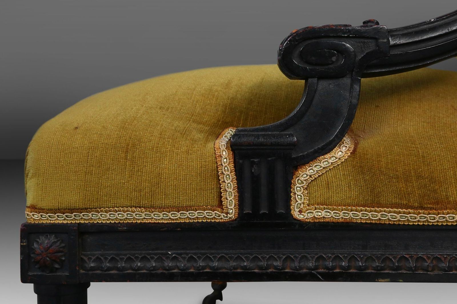 Furniture Empire French Black Wood And Velvet Armchair, 1850s photo