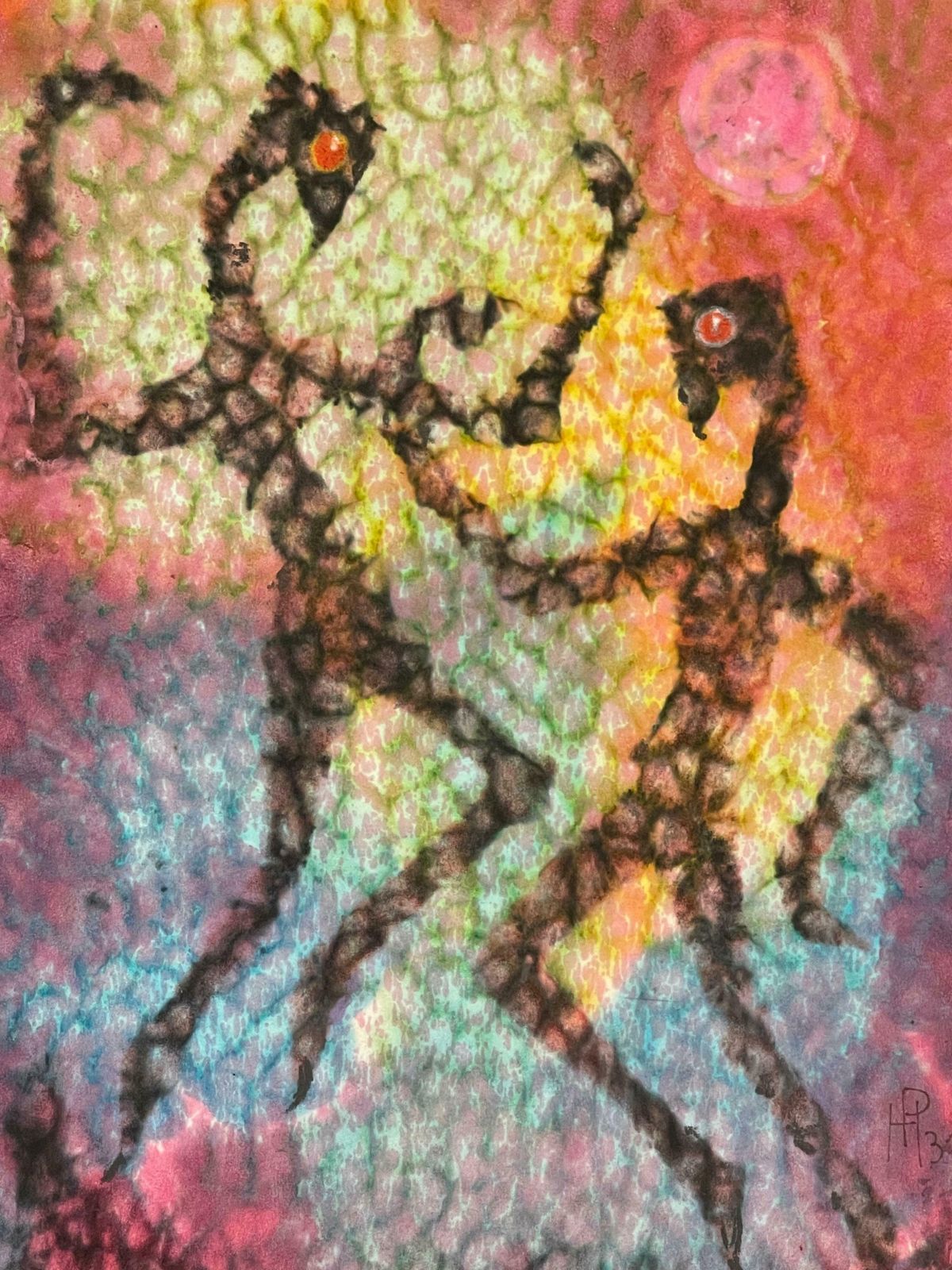Splendid Painting By Henri Pfeiffer, “Pas De Deux”, 1931, Bauhaus, Germany photo vinterior