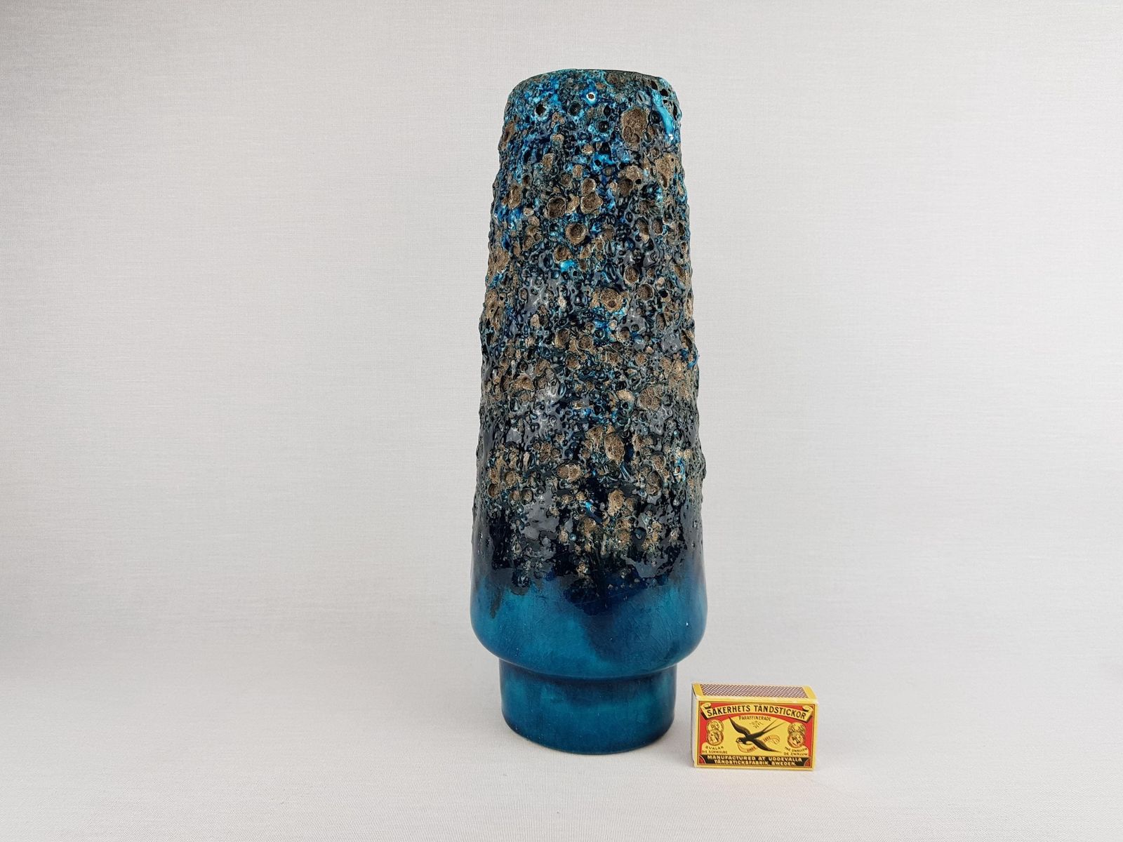 Vintage Otto Keramik Glossy Turquoise Blue With Greyish Black Fat Lava Glaze Vase West German Pottery 1960 70s photo furniture