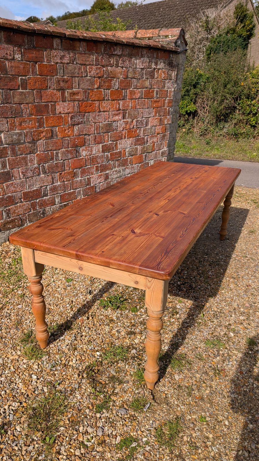 Large Solid Pine Farmhouse Dining Table With Turned Legs And Rustic Charm. Seats 10. A Timeless Statement For Country Or Modern Interiors. photo for sale