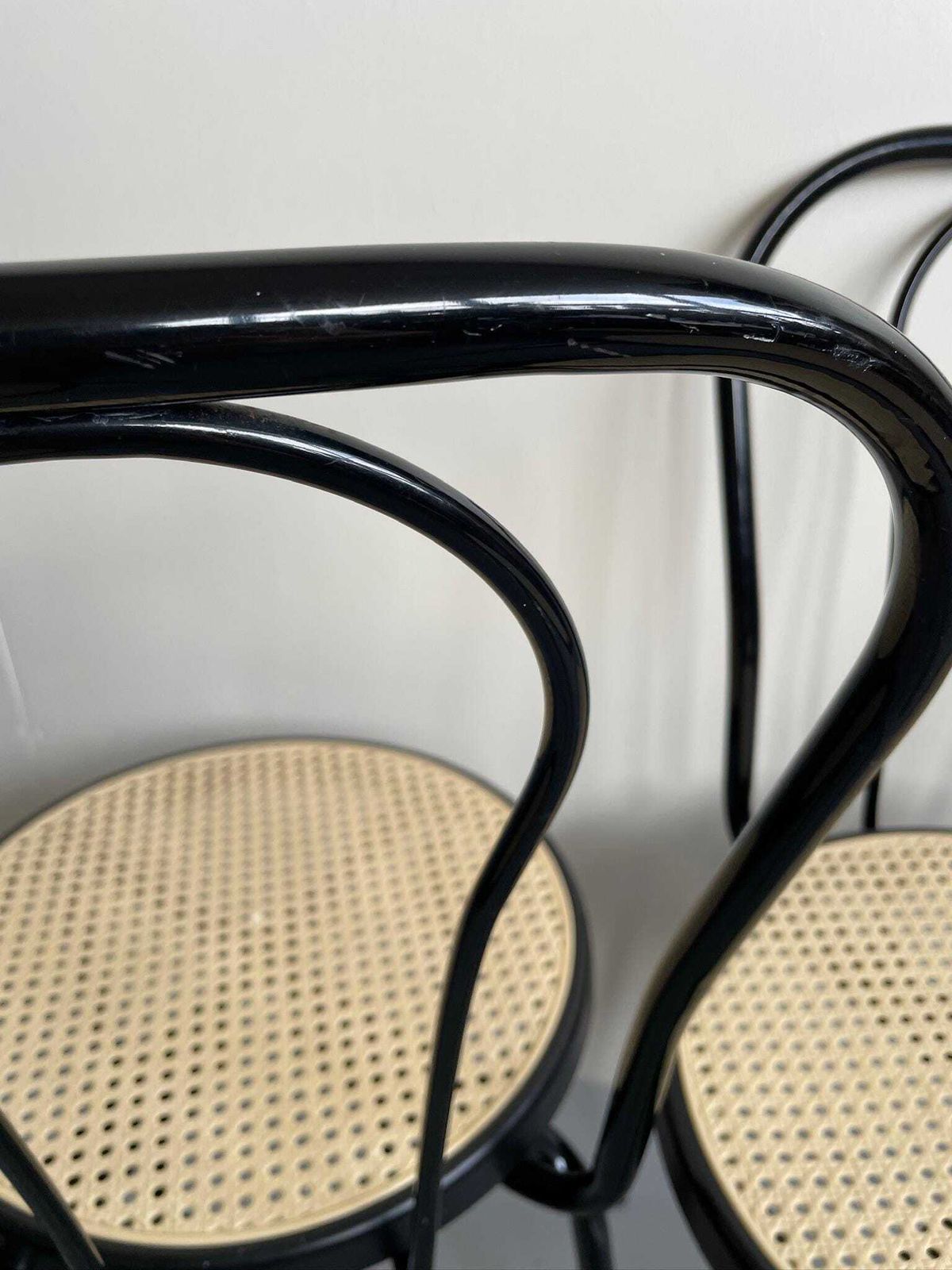 Set Of 3 1980s Black Metal Thonet Designed Dining Cafe Bistro Chairs Plastic Cane photo 195.0