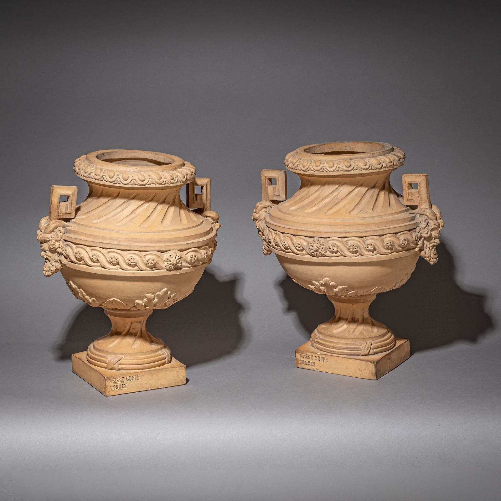 Pair Of Terracotta Amphorae By Gossin, France, 19th Century photo for sale