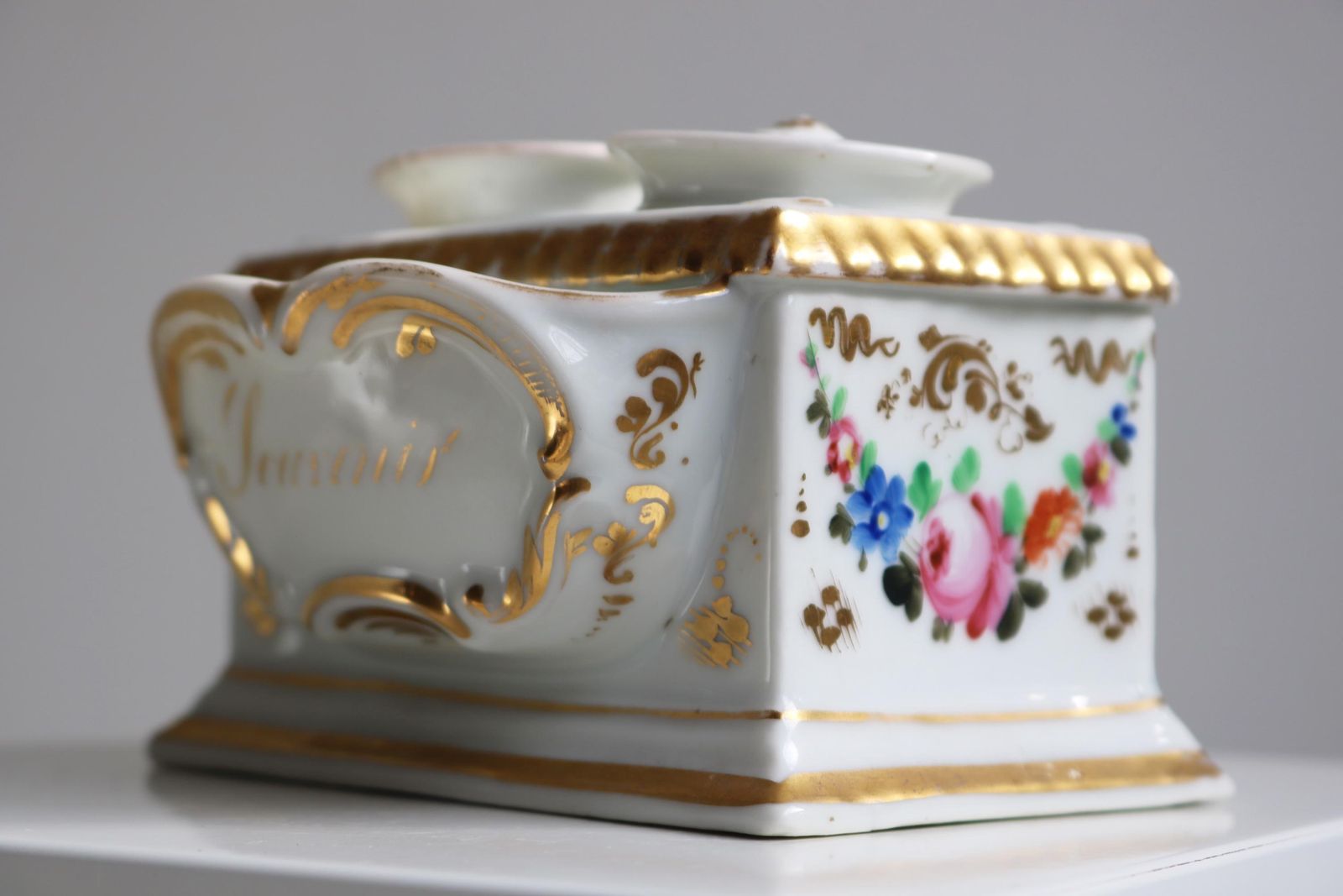 Antique French Porcelaine De Paris Inkwell | Hand Painted Old Paris Inkstand Ca. 1880 photo Home Decor