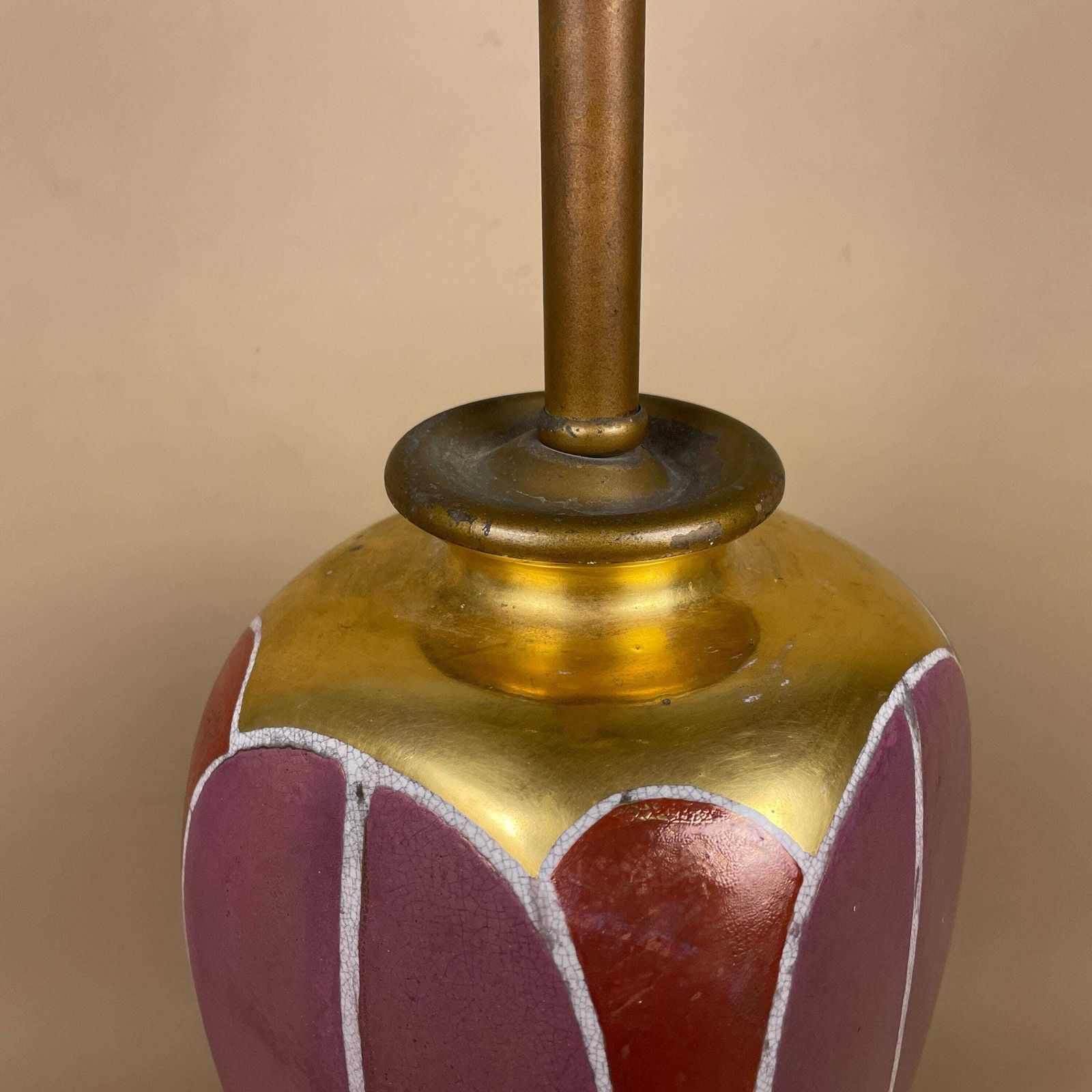 Vintage Ceramic Lamp Light Bedside Table Side Antique Vase Cottage Pattern Patterned Pink Gold Brass Metal Gold 2 Bulbs Wood Base Oriental photo 165.0