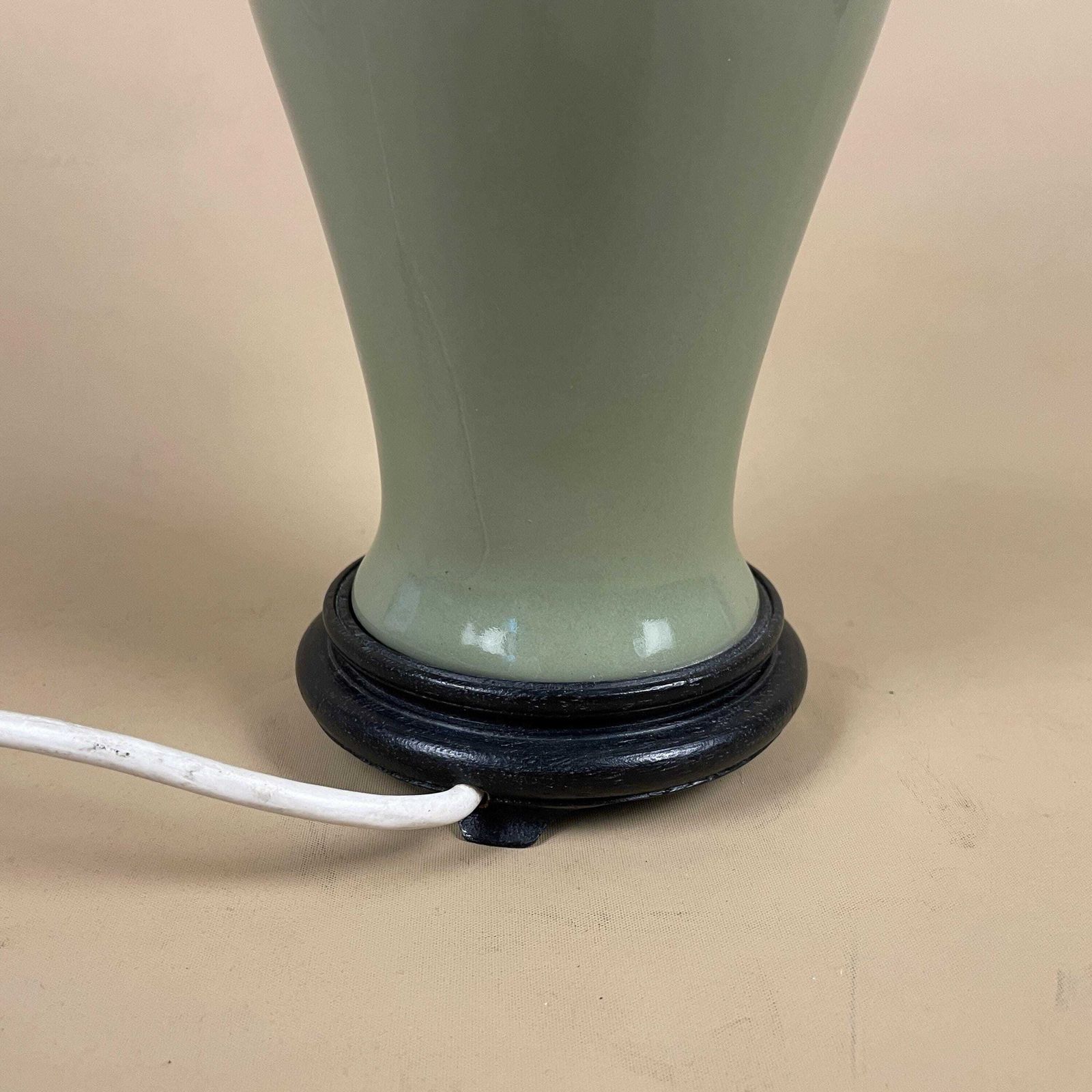Vintage Ceramic Lamp Light Bedside Table Wood Base Oriental Vase Green Antique Brass Gold Metal Trims Classic Medium photo buy