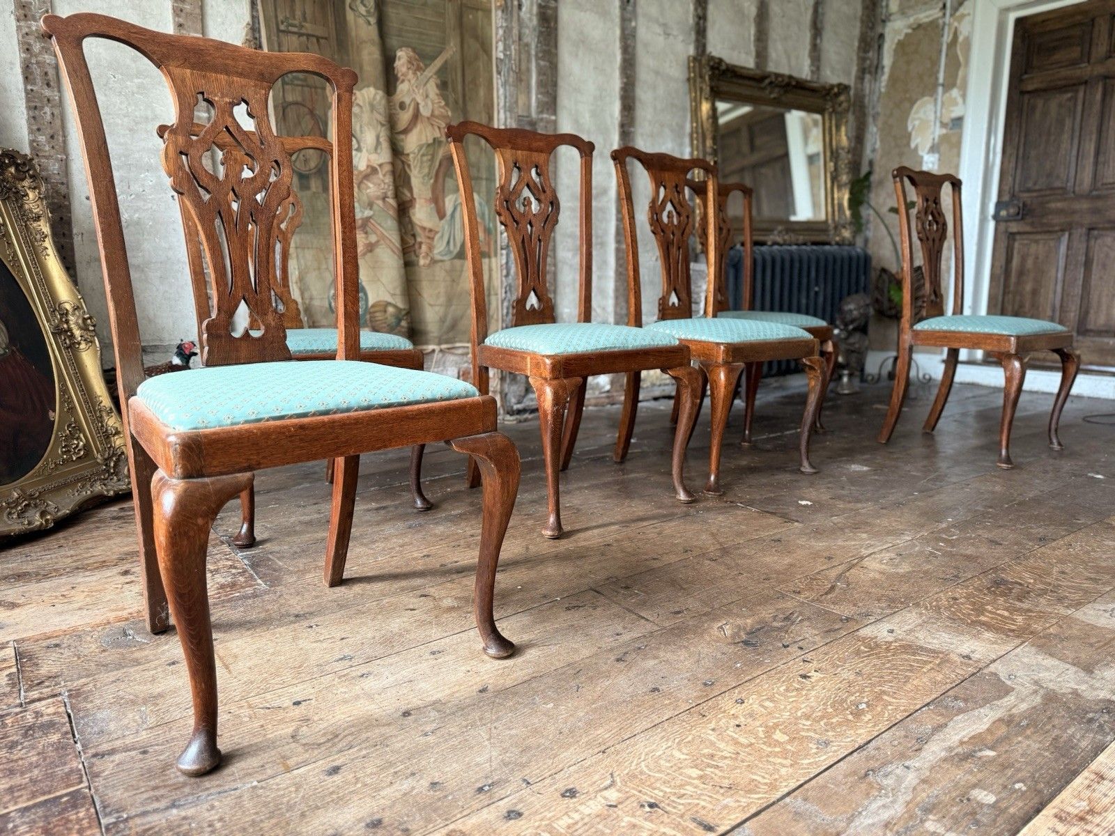 Set Of 6 Antique Chippendale Style  Drp In Seats Dining Chairs Circa 1800's photo for sale