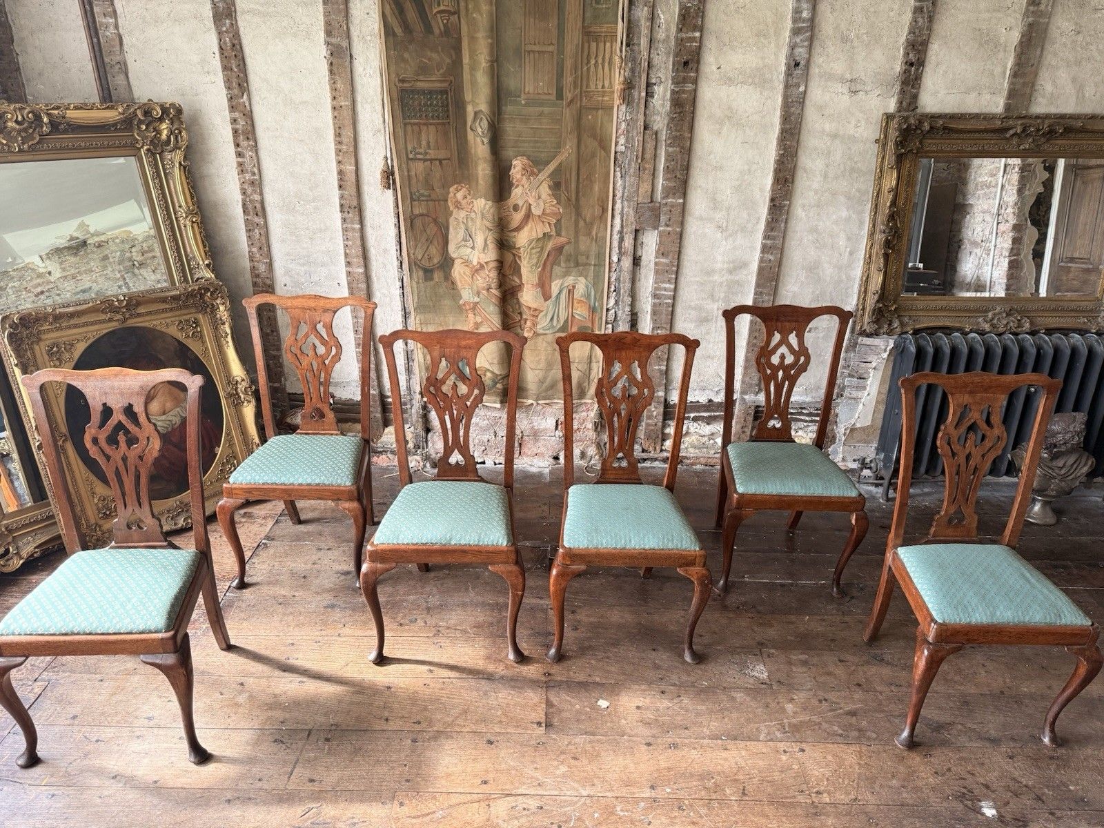 Set Of 6 Antique Chippendale Style  Drp In Seats Dining Chairs Circa 1800's photo vintage