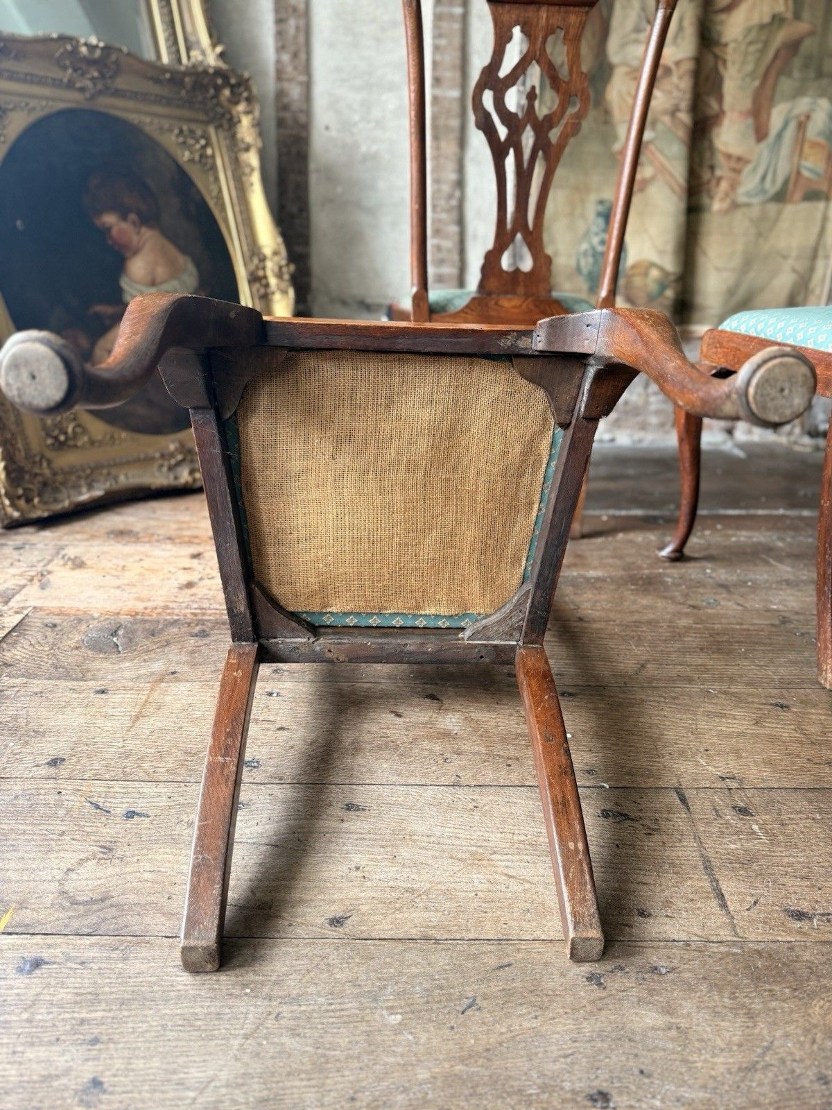 photo vinterior Set Of 6 Antique Chippendale Style  Drp In Seats Dining Chairs Circa 1800's