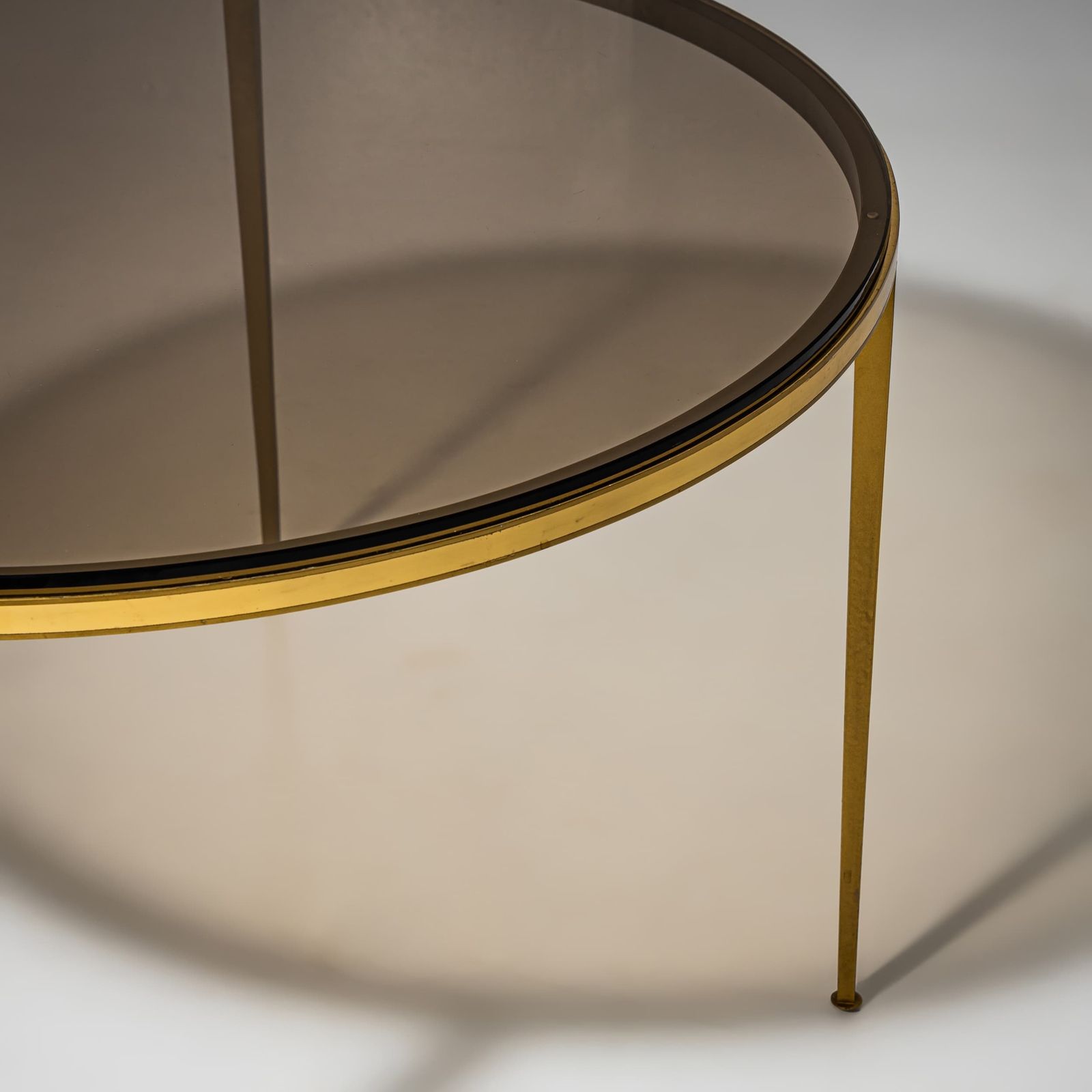 Round Coffee Table In Brass And Smoked Glass, Probably Italy, Late 20th Century photo furniture