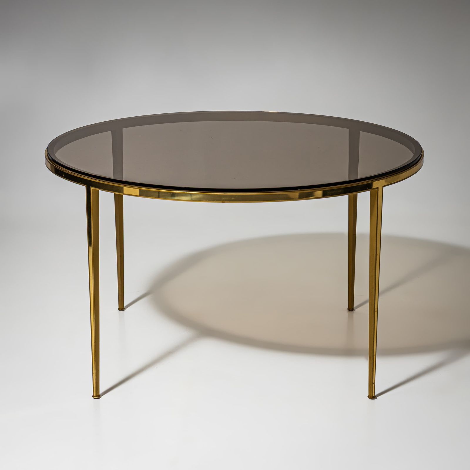 Round Coffee Table In Brass And Smoked Glass, Probably Italy, Late 20th Century photo vinterior