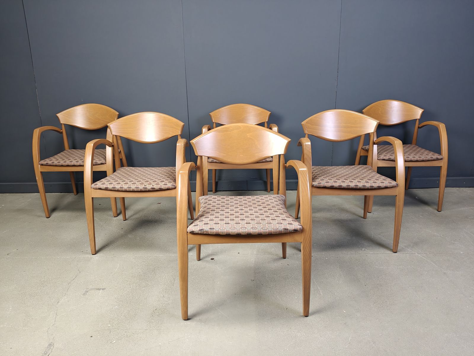 Vintage Spanish Wooden  Armchairs, 1990s Set Of 6