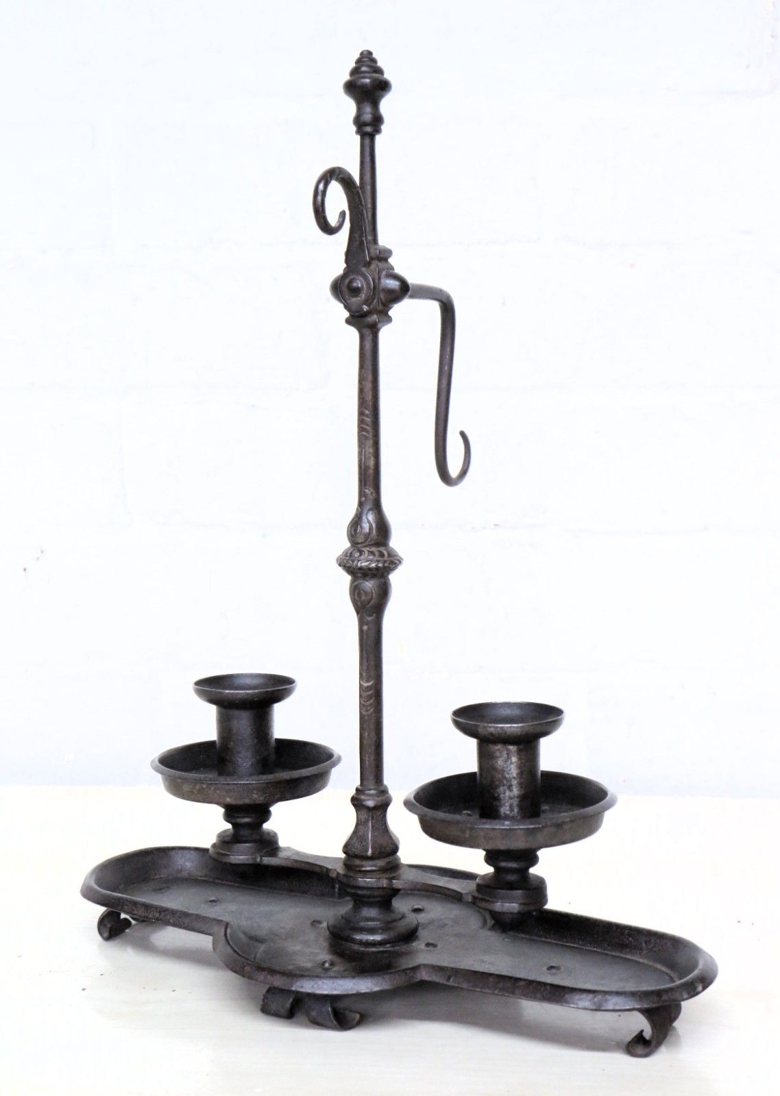 A 19th Century Wrought Iron Double Candle Holder Candlestick English Early 19th photo furniture