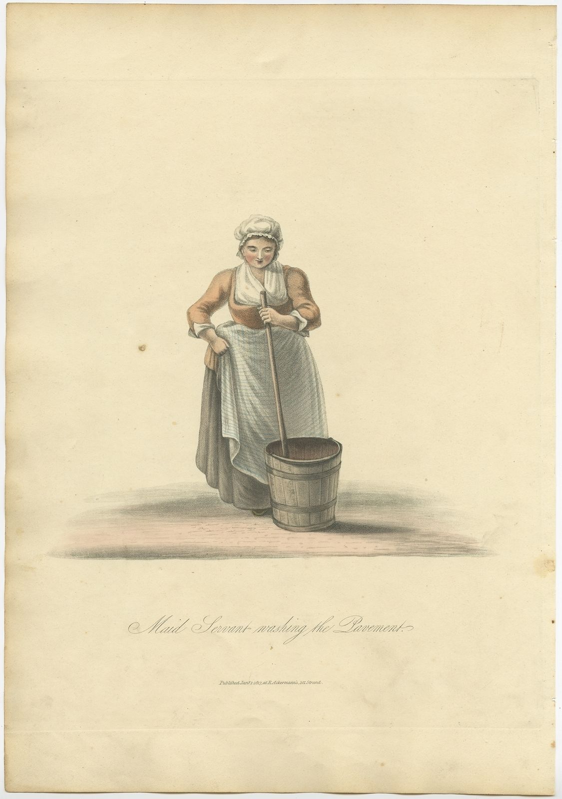 Antique Print Of A Maid Servant By Ackermann (1817)