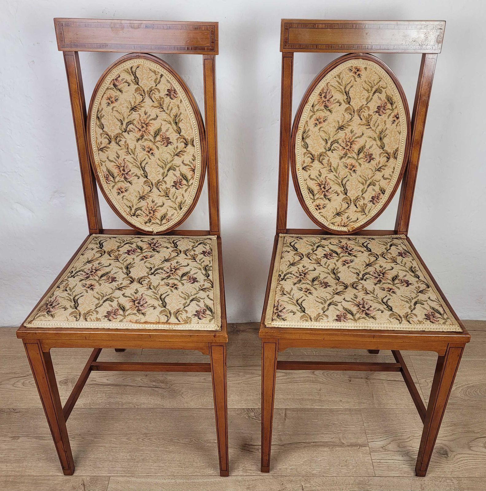 photo vinterior Edwardian Bedroom Chairs Oval Back Crossband Floral Upholstery Postage Available