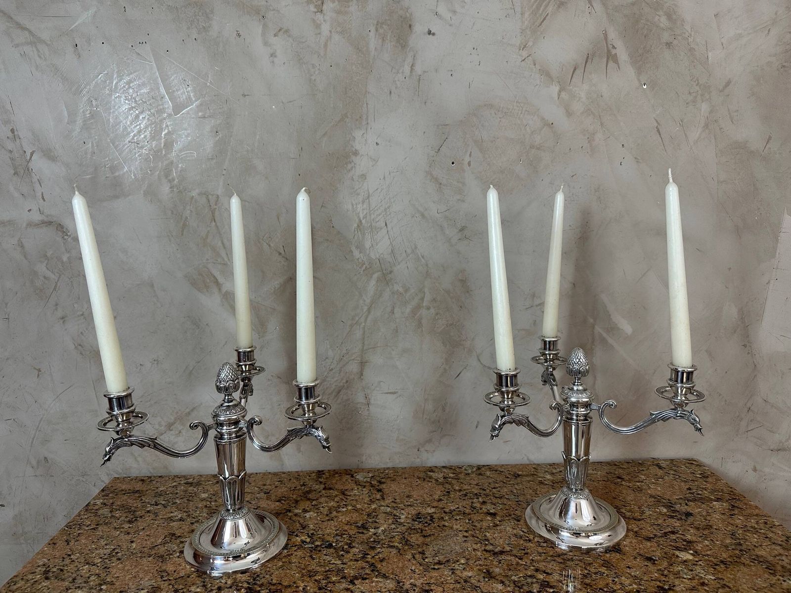 391.0 Pair Of Silver Plated Candlesticks photo