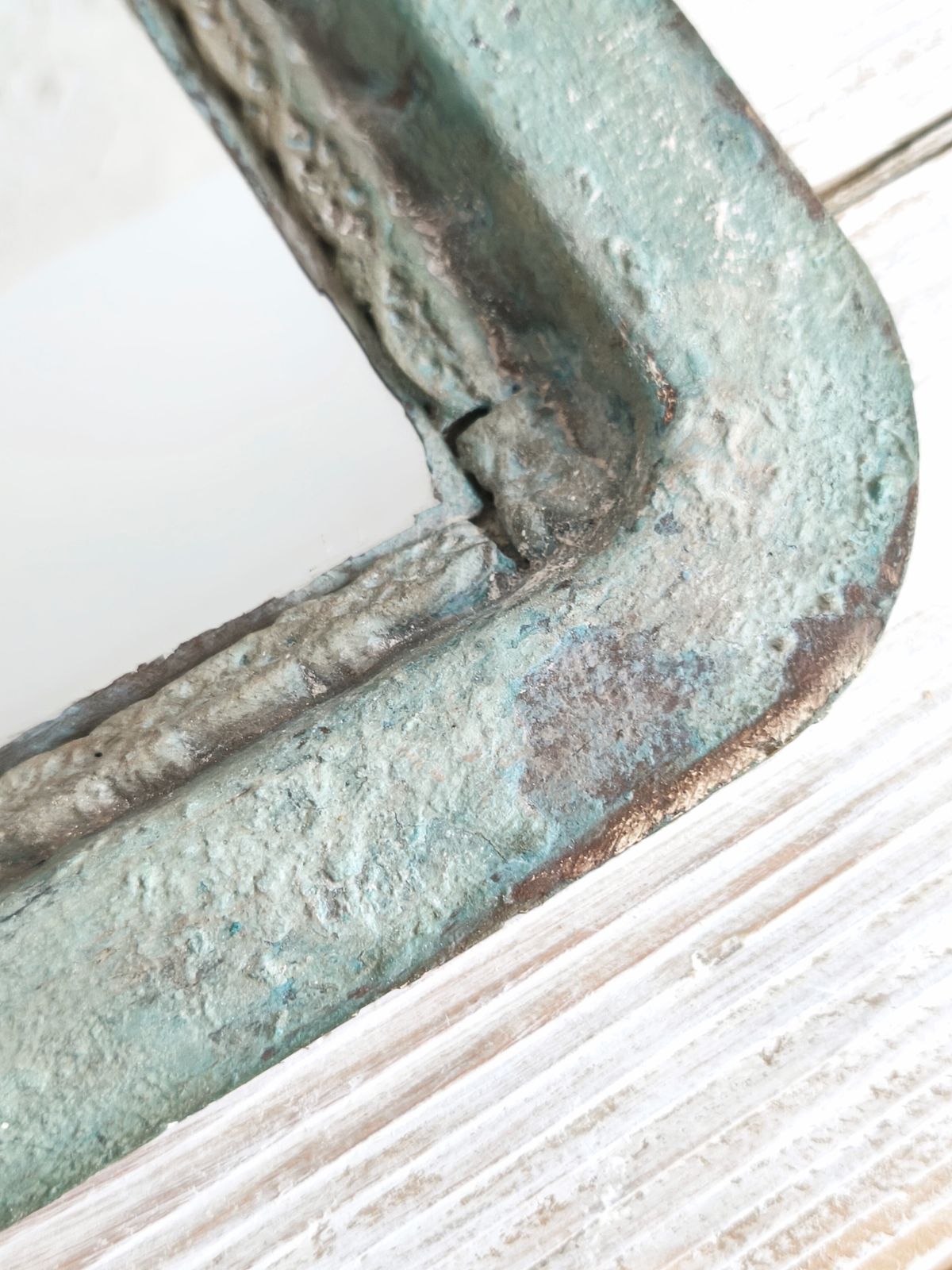 68.0 Romantic Blue Metal Wall Mirror With Floral Details And Hanging Ribbon, Distressed Shabby Chic Home Decor photo