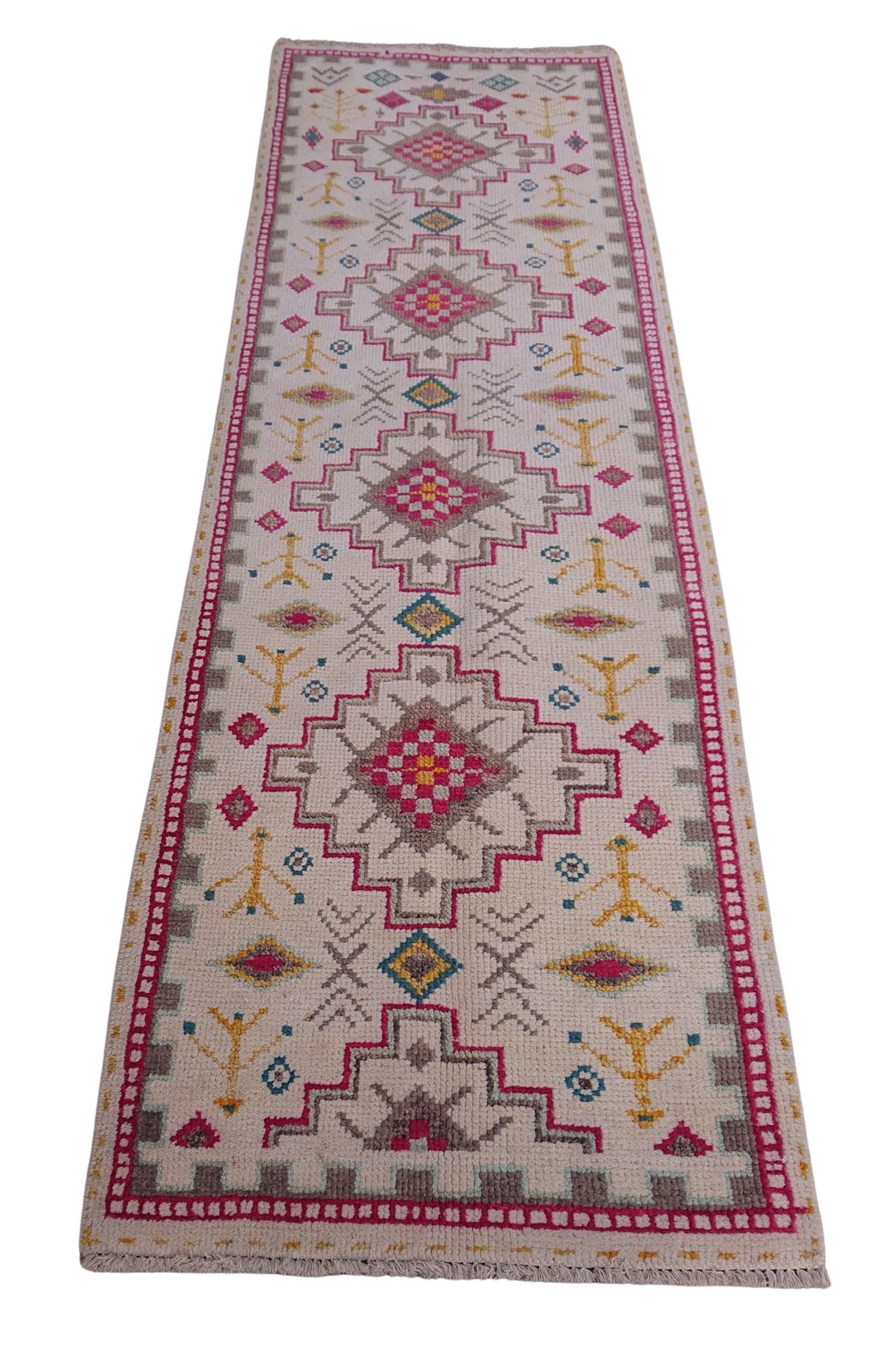 8 Ft Ivory Turkish Hand Knotted Hallway Runner Rug