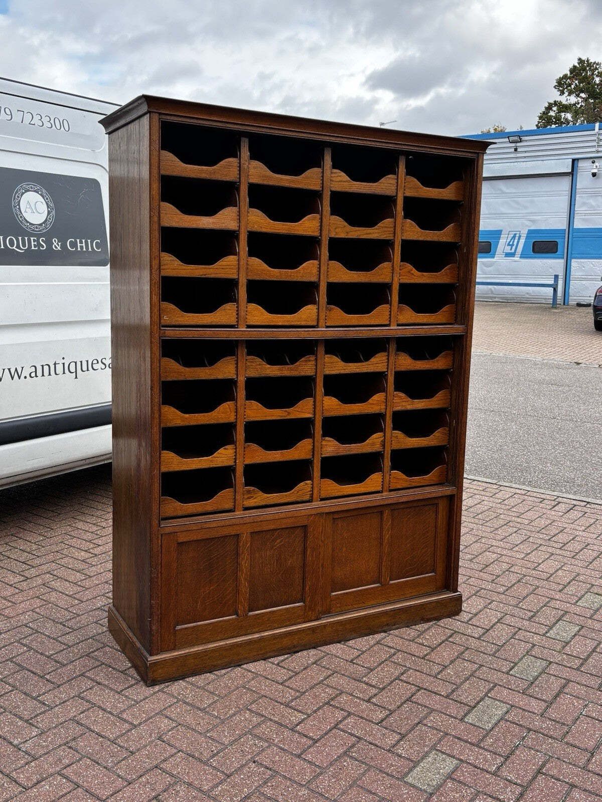 Edwardian Oak Haberdashery Cabinet With 32 Pull Out Drawers. Cupboards Below. photo for sale