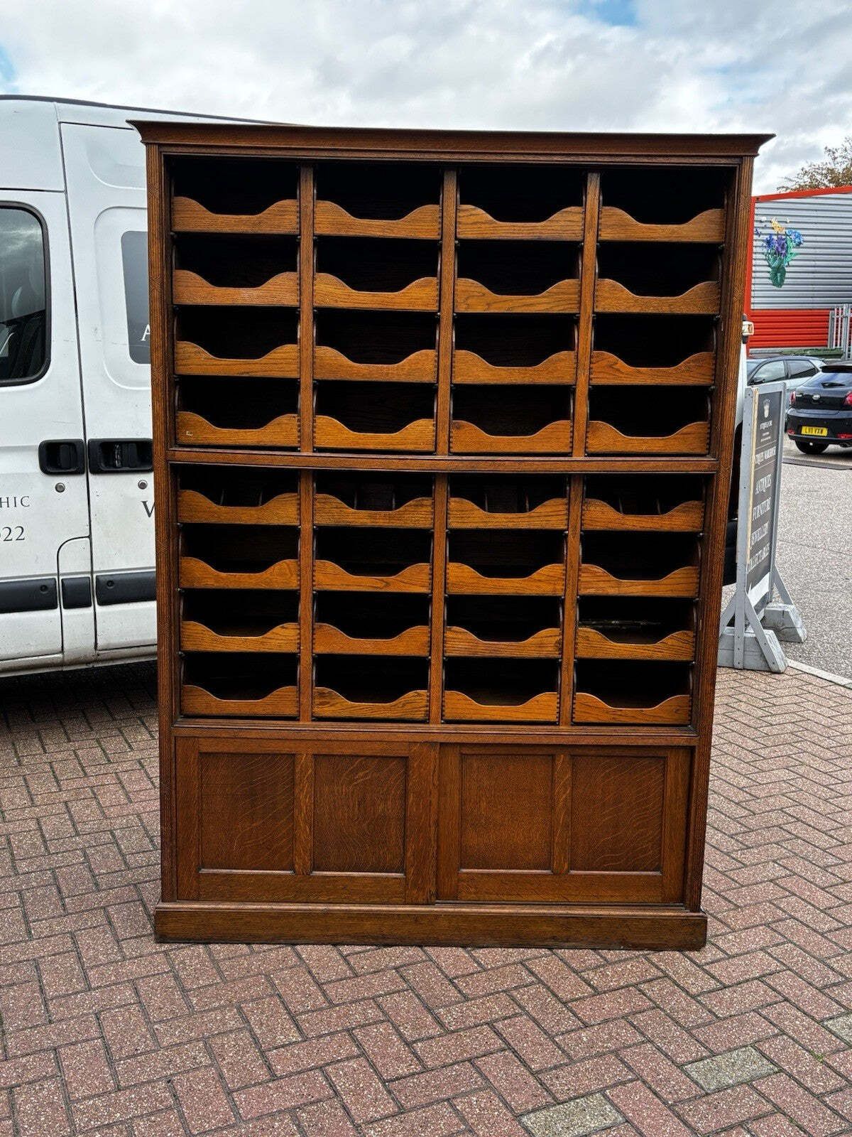 Edwardian Oak Haberdashery Cabinet With 32 Pull Out Drawers. Cupboards Below. photo vinterior