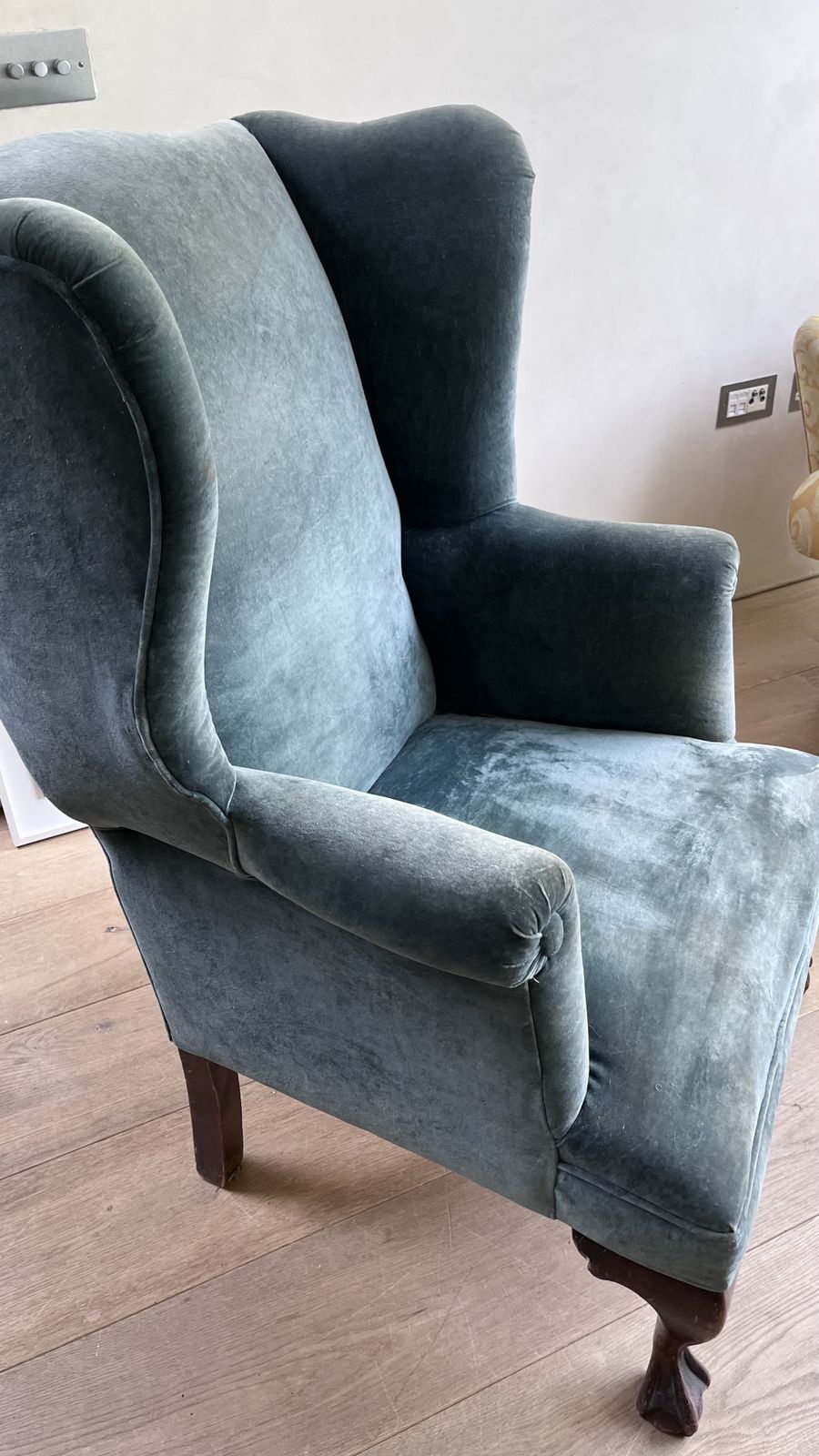 Blue Velvet Wing Back Chair. Authentic Not Reproduction. photo Furniture