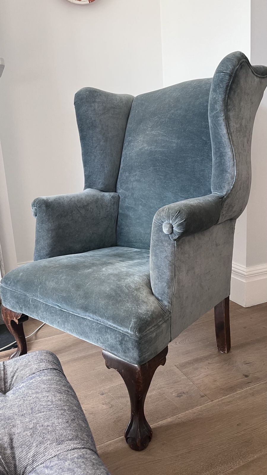 Blue Velvet Wing Back Chair. Authentic Not Reproduction. photo furniture