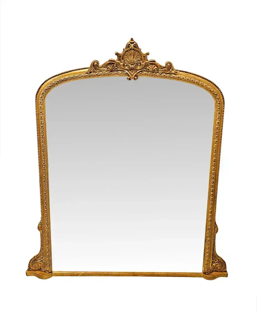 A Very Fine Large 19th Century Archtop Giltwood Overmantel Mirror With Central Cartouche
