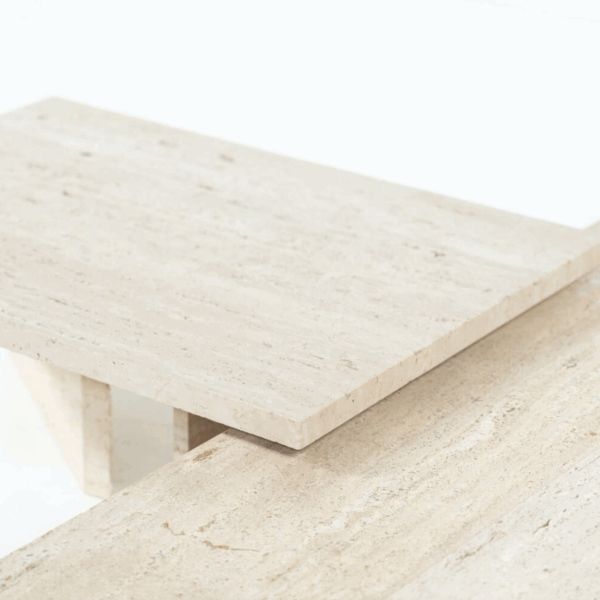 Large Asymmetrical Coffee Table Attributed To Willy Ballez, Travertine, 1970s photo for sale