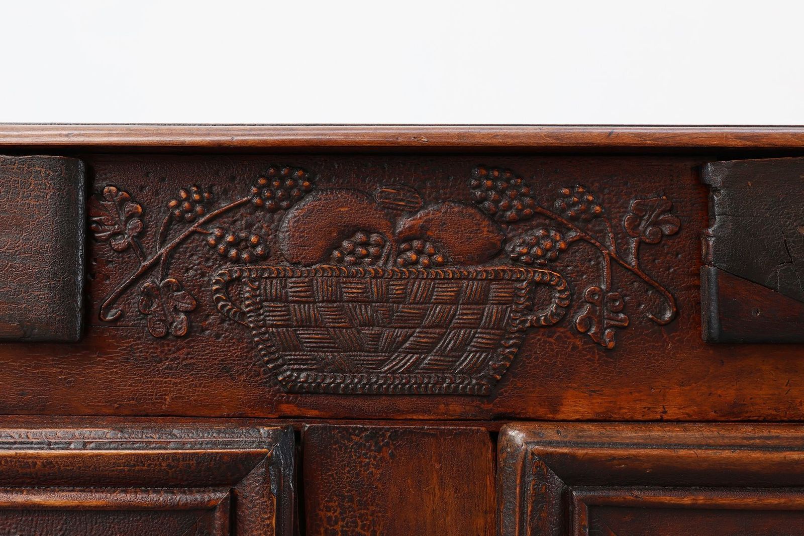French Provincial Carved Cabinet With Great Patina, 1841 photo vintage