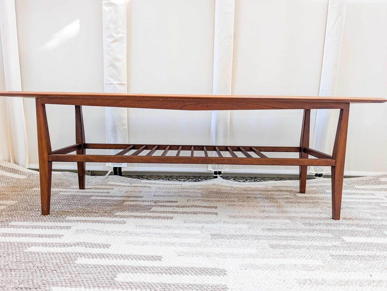 Vintage 1960s Everest Teak & Walnut Inlay Petite Coffee Table Magazine Shelf. Mid Century Modern. photo furniture