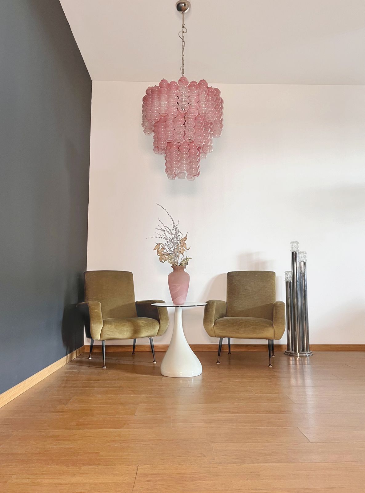 Large Three Tier Murano Glass Tube Chandelier   Pink Albaster photo furniture