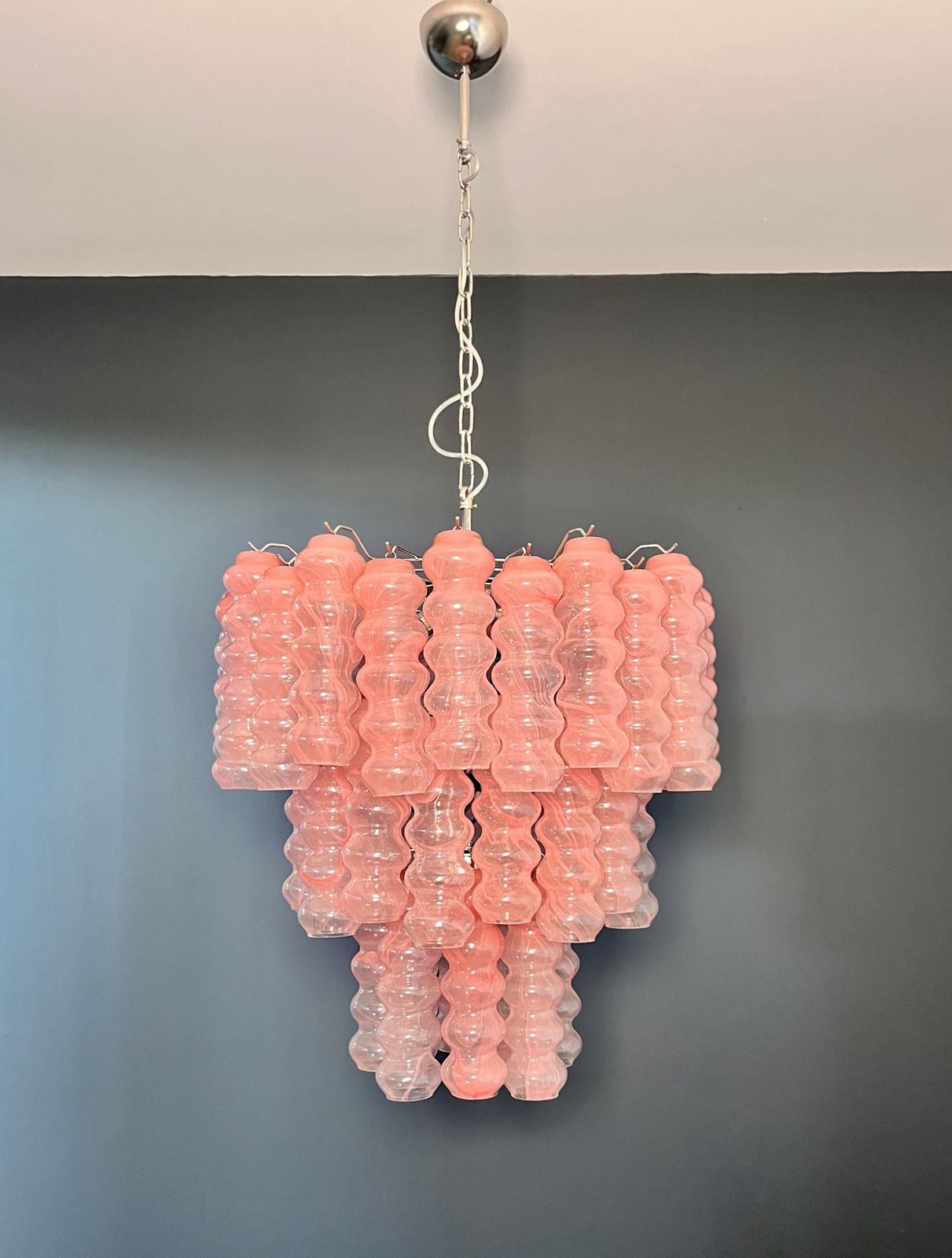 Large Three Tier Murano Glass Tube Chandelier   Pink Albaster photo for sale