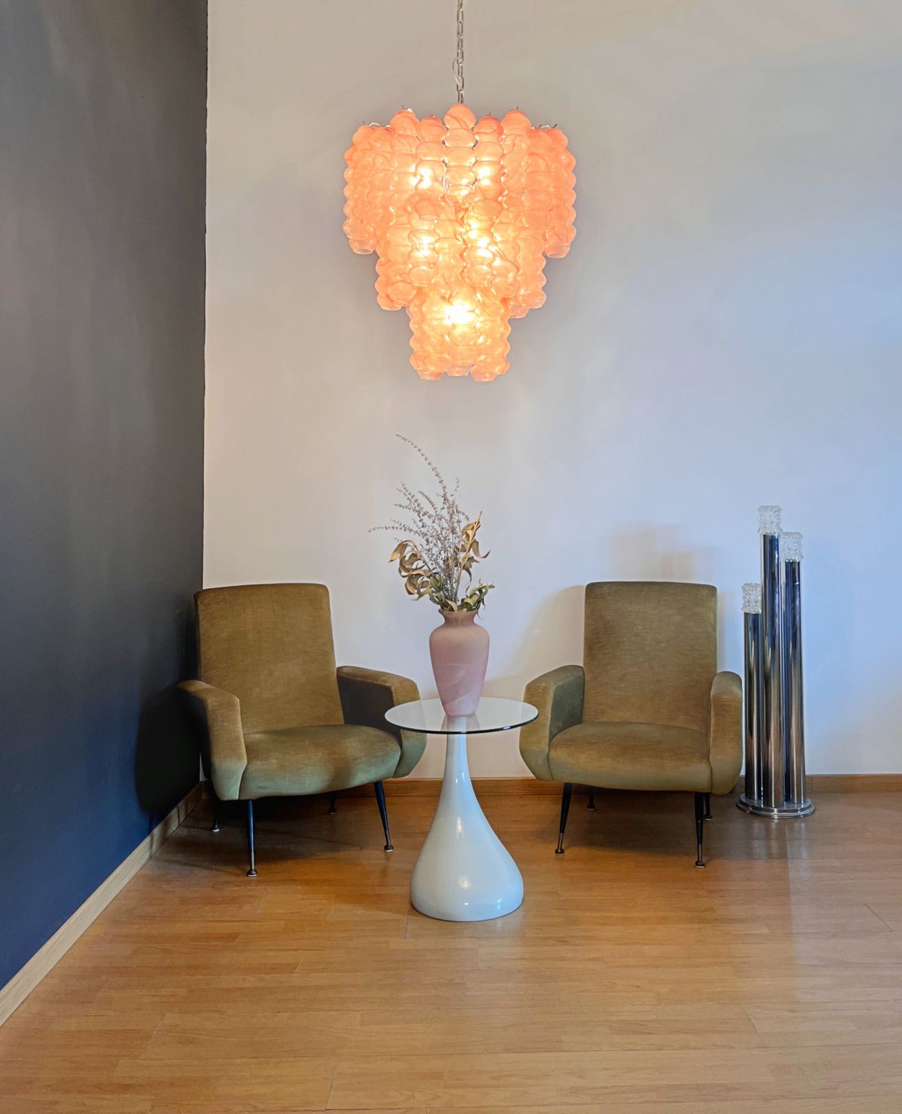 Large Three Tier Murano Glass Tube Chandelier   Pink Albaster photo 1400.0