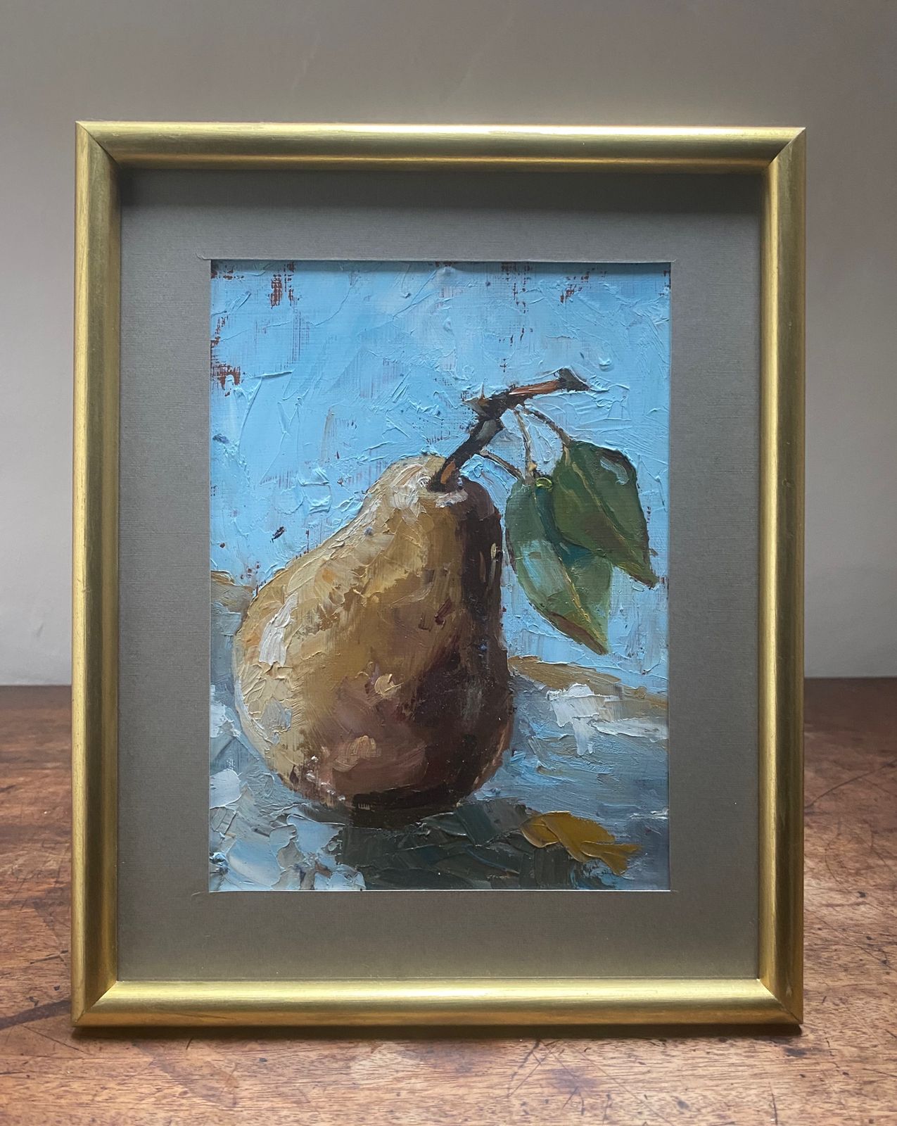 Vintage Style Still Life Oil Painting Of A Pear photo for sale