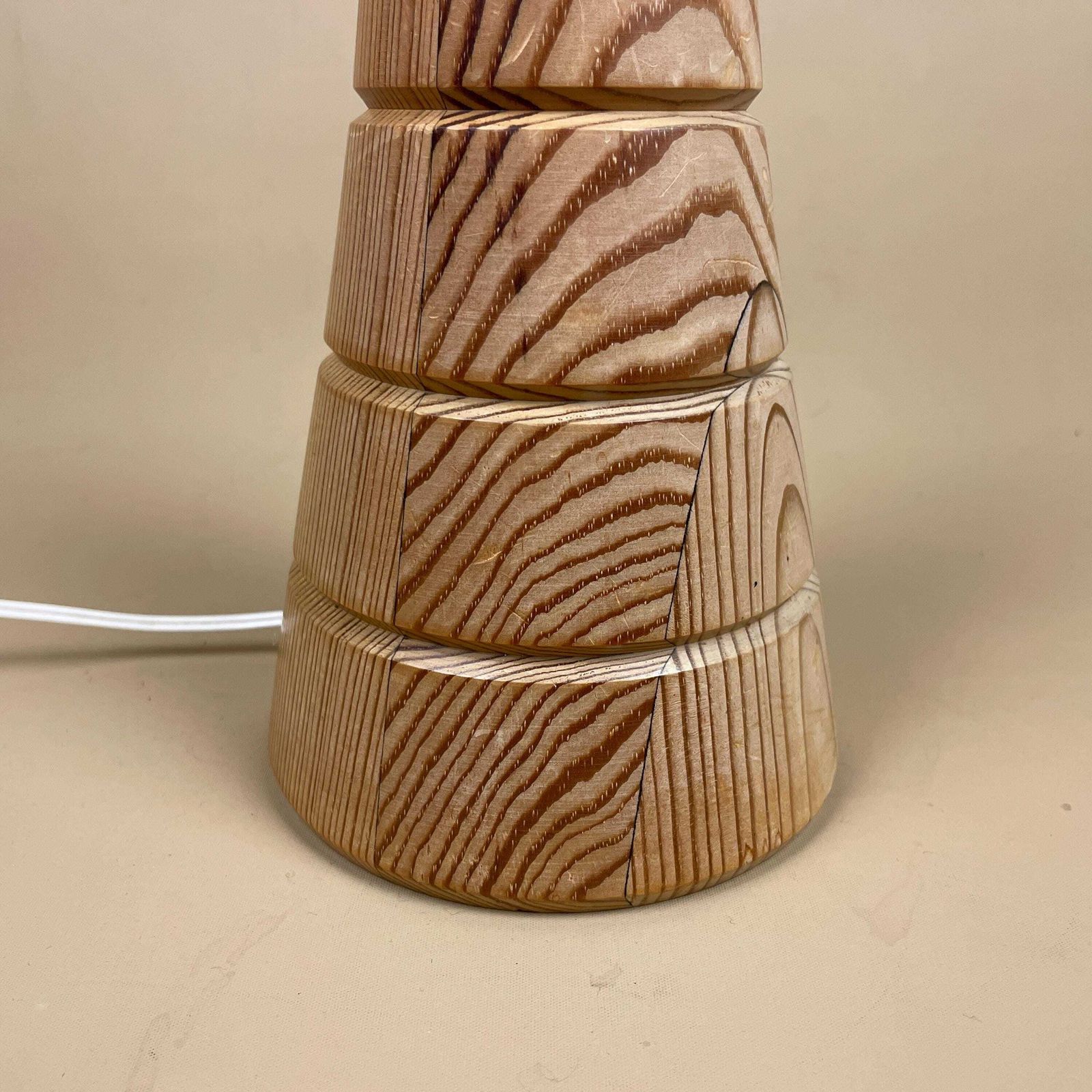 Vintage Wood Lamp Wooden Light Bedside Table Carved Farmhouse Cottage Brown Antique Handmade Old Round Base Curved Classic Cone photo 59.0