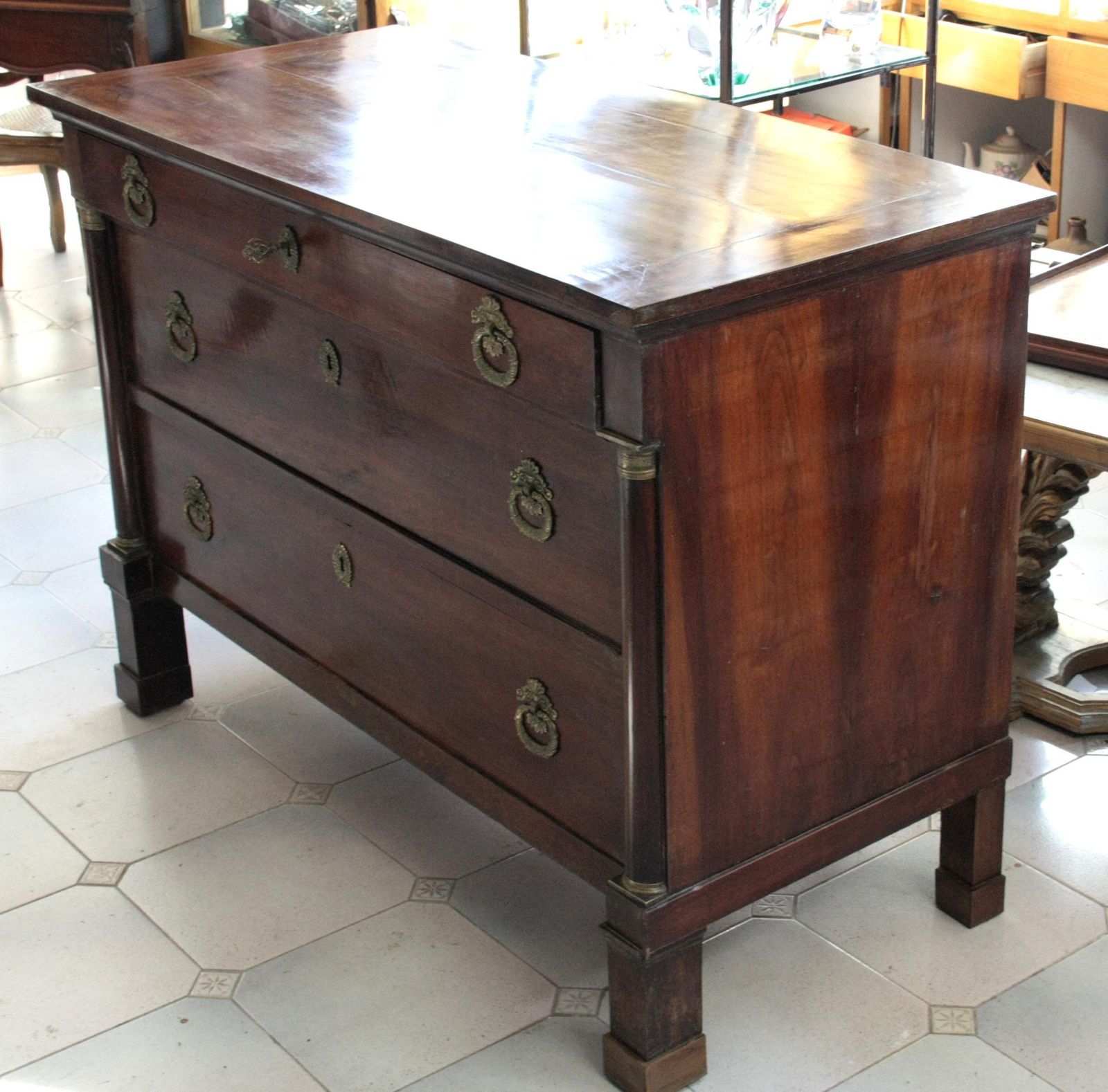 Empire Chest Of Drawers In Walnut With Bronze Details, 19th Century, Italy photo furniture