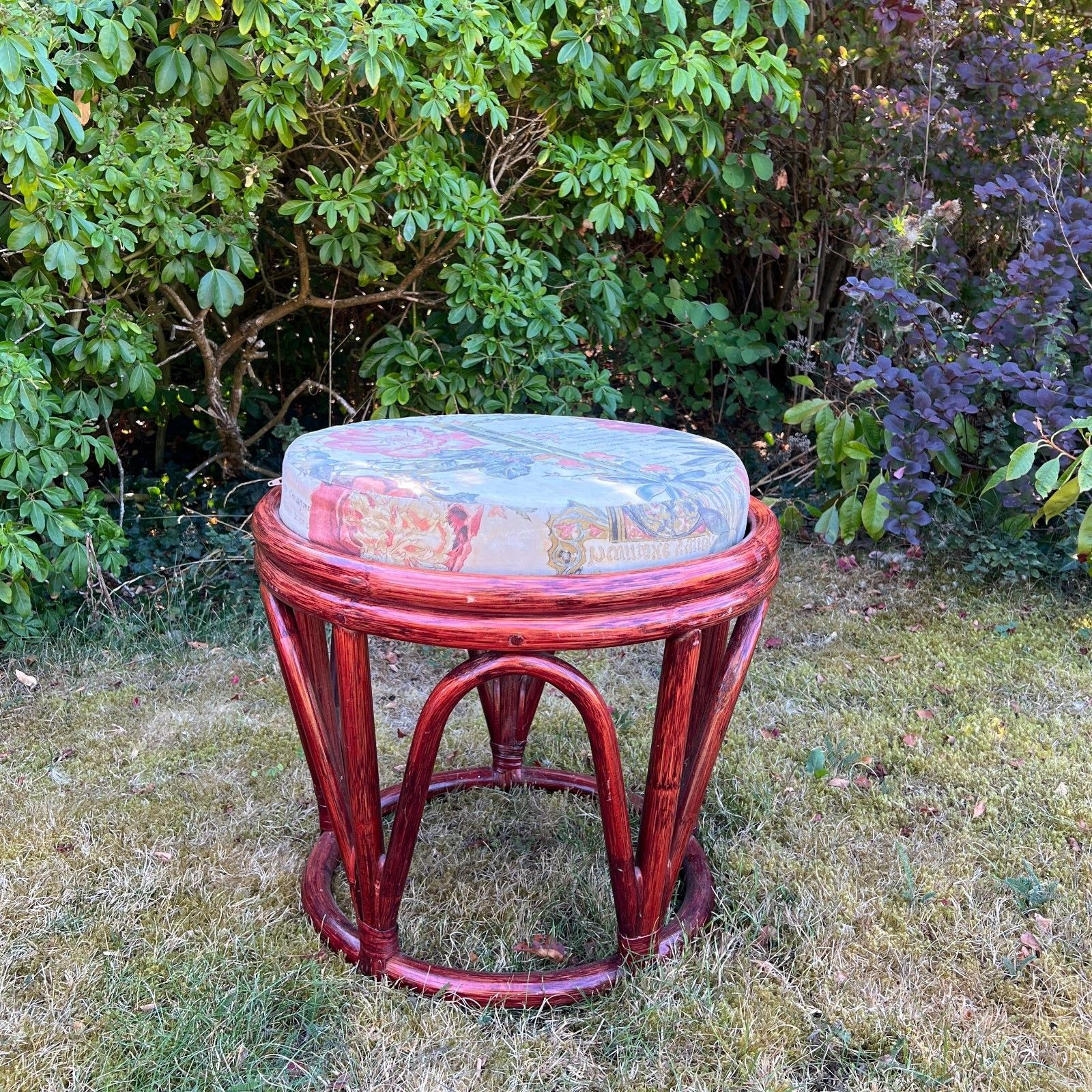 Cane/Bamboo Tiki Boho Side Table/Plant Stand/Foot Stool