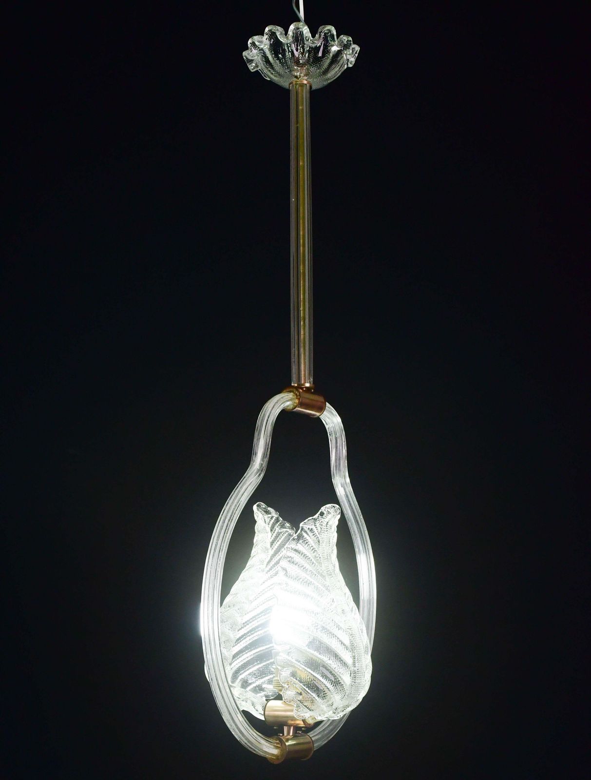 Lovely Transparent Art Decò Barovier E Toso Pendant Light Murano Glass, 1930s photo for sale