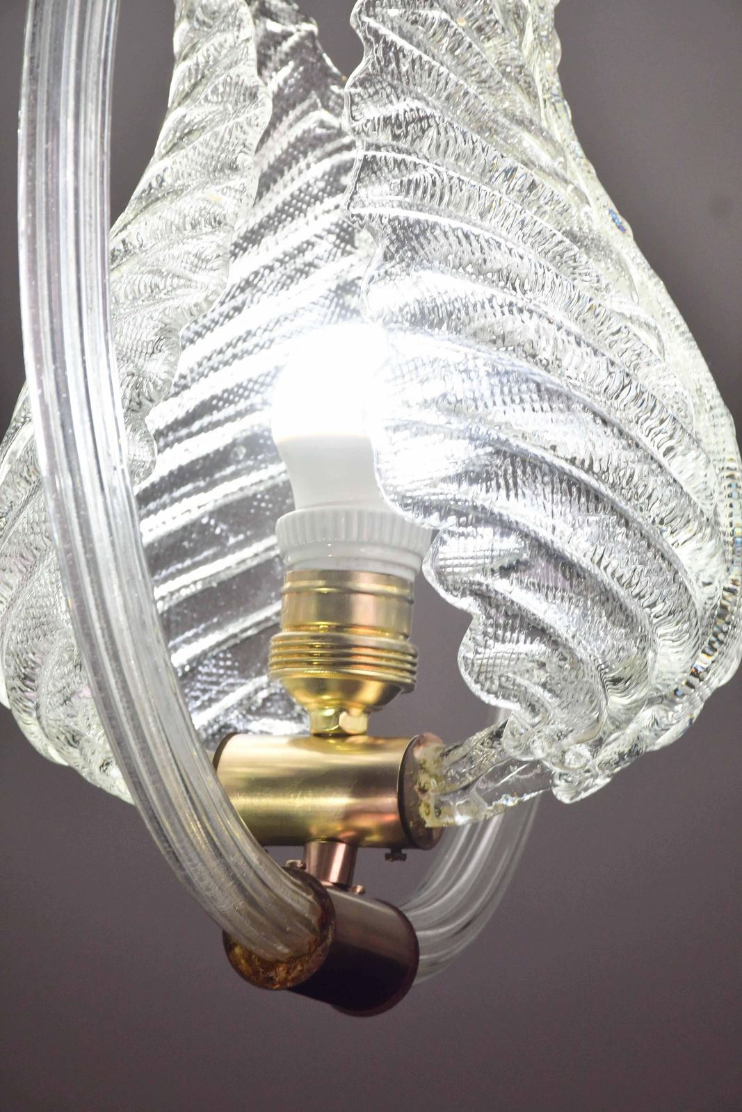 Lovely Transparent Art Decò Barovier E Toso Pendant Light Murano Glass, 1930s photo vinterior