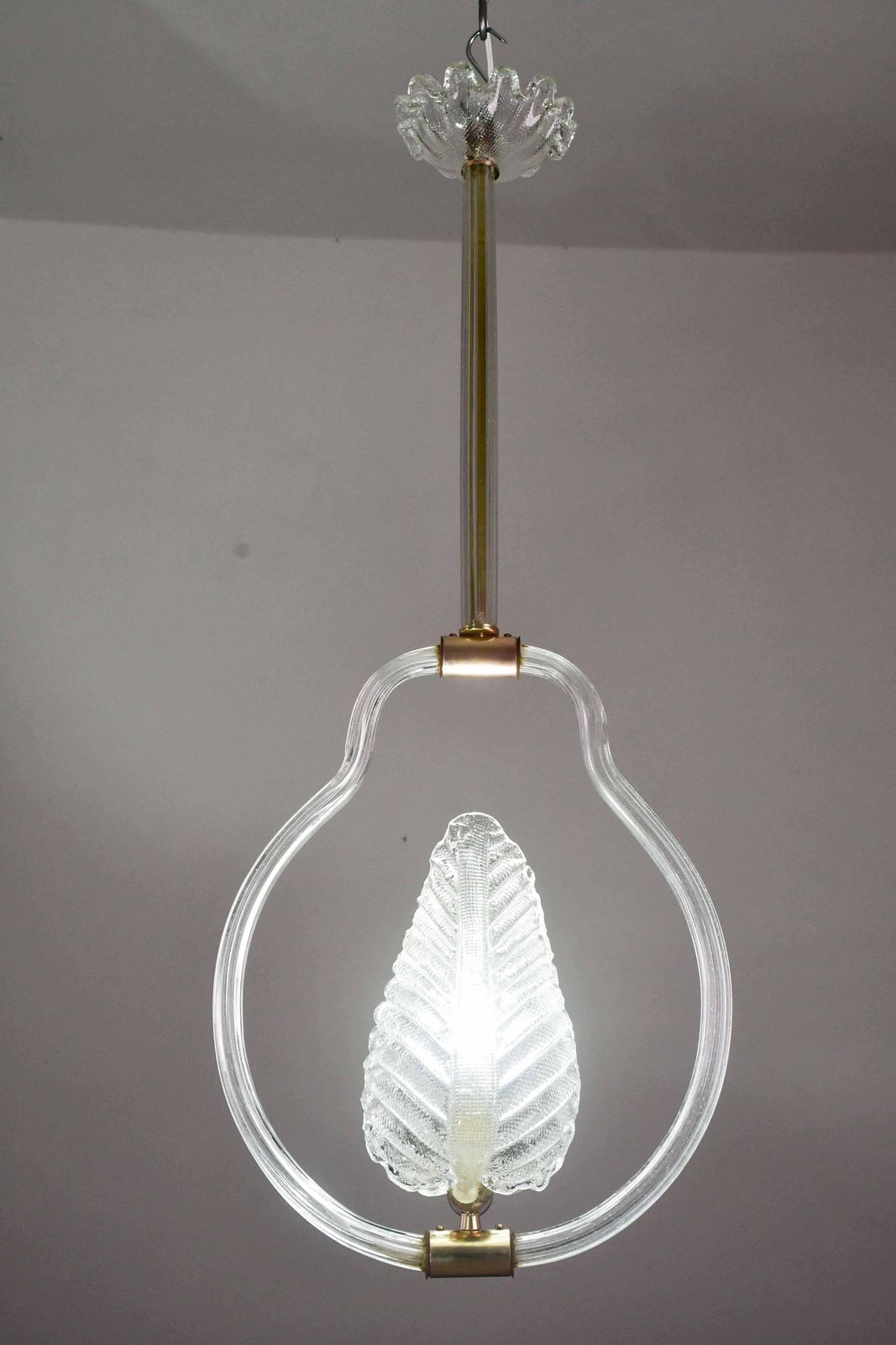 Lovely Transparent Art Decò Barovier E Toso Pendant Light Murano Glass, 1930s photo buy