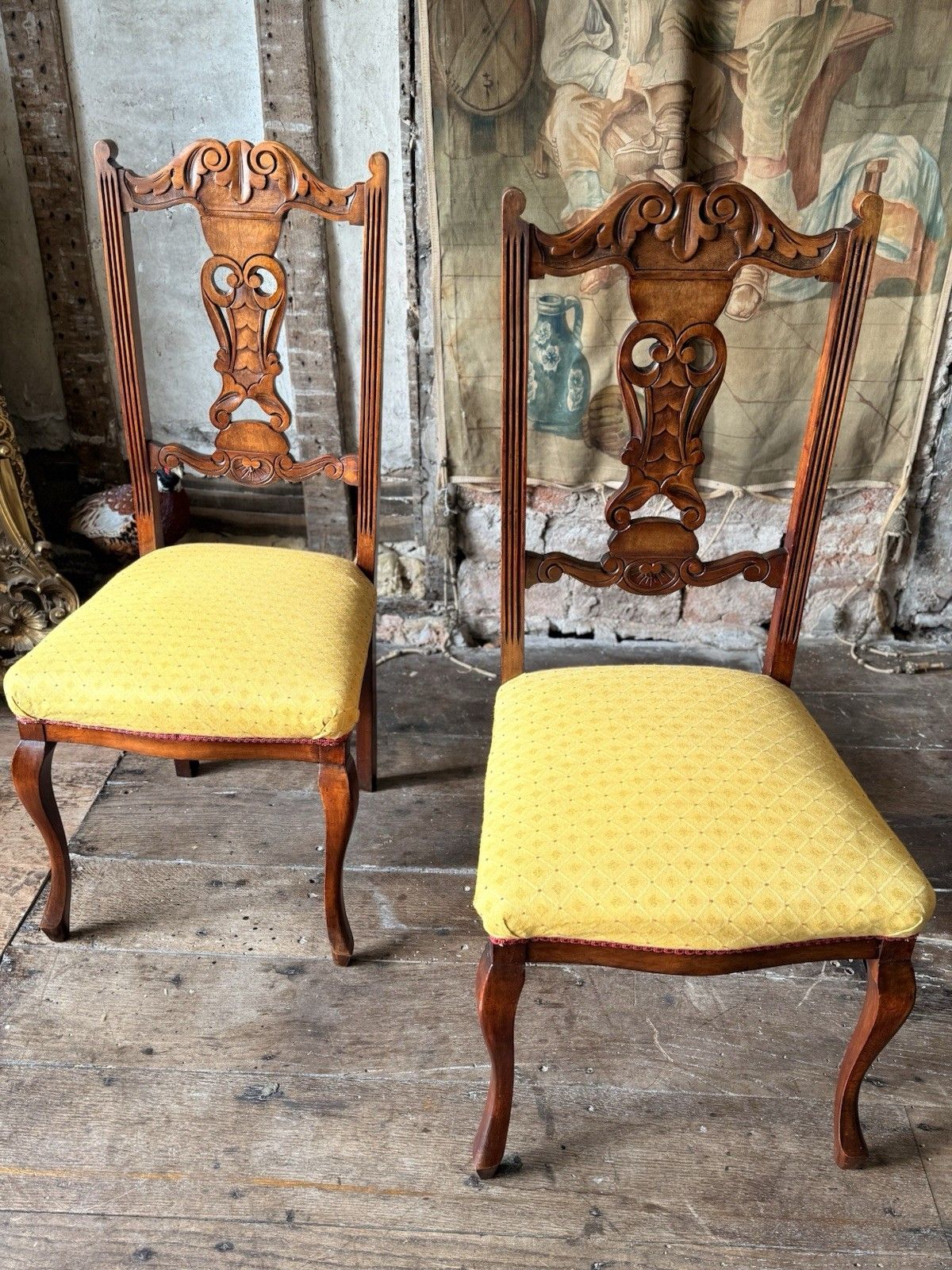 Original Antique Carved Mahogany Dining Side Hall Chairs Sunflower C 1890 X 4 photo buy